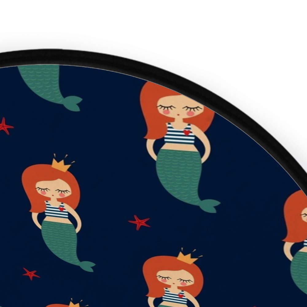 Cute Mermaid Cartoon Round Area Rug - 3' Diameter Non-Slip Polyester Floor Mat for Living Room, Bedroom & Kids Play Area | Perfect for Yoga, Playtime & Home Decor