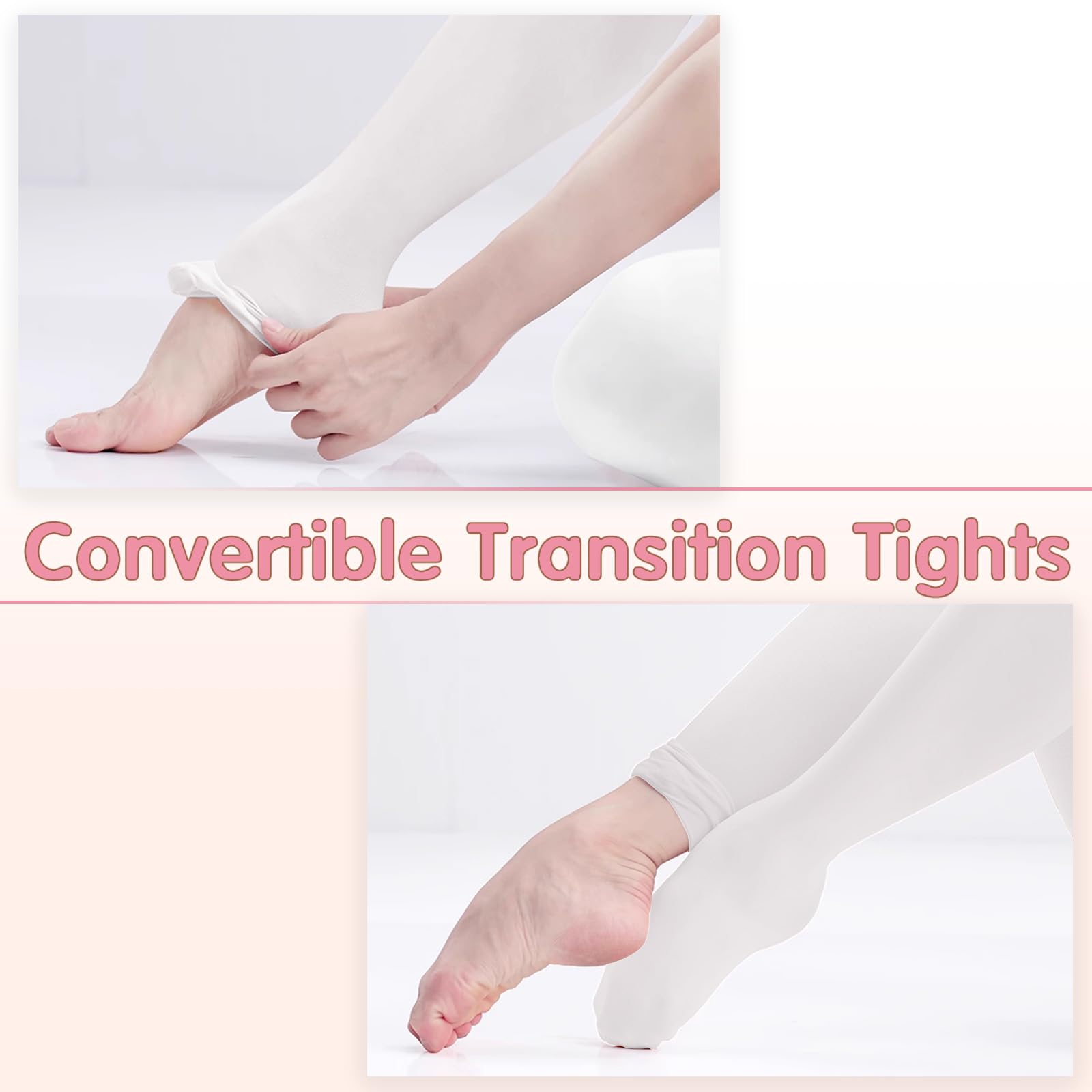 Convertible Ballet Tights for Girls - Seamless Dance Tights with Footed Option - Toddler to Kids Sizes - Perfect for Ballet Class, Recitals & Dance Practice
