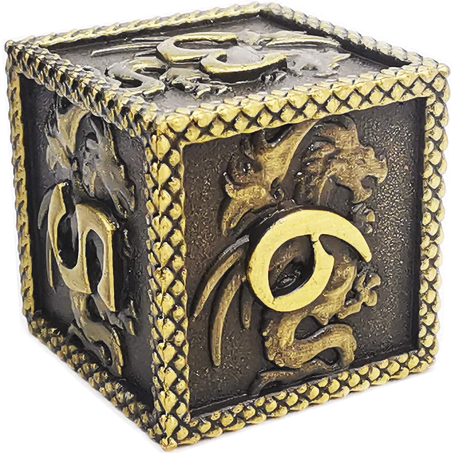 HAOMEJA 7-Piece Dragon Pattern Metal Dice Set for D&D - Ancient Bronze DND Dice for Dungeons & Dragons, RPG Tabletop Games & Collectors