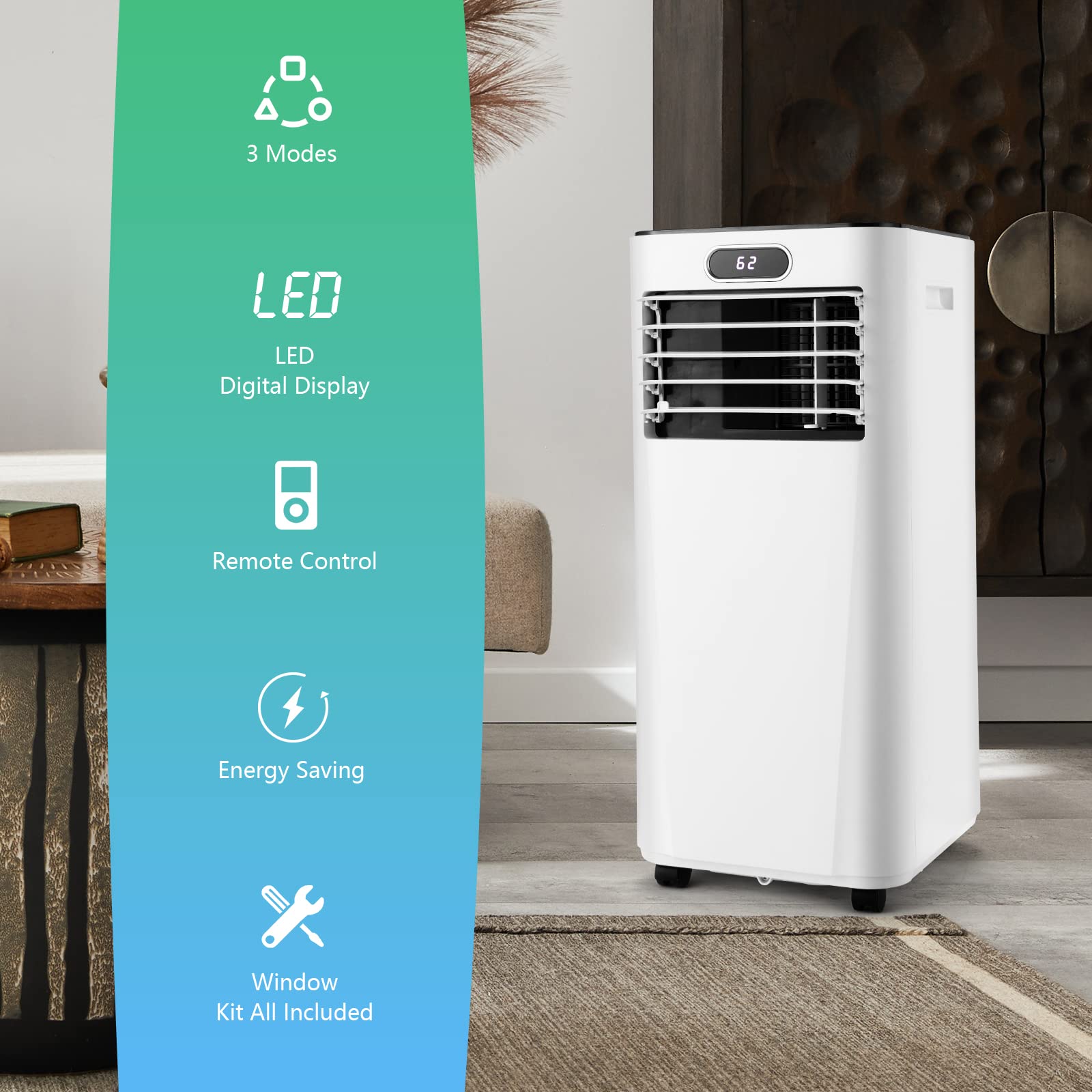 PETSITE 8000BTU Portable Air Conditioner - 3-in-1 Cooling Unit with Dehumidifier, Fan & Air Cooler Modes | Includes Remote Control & Window Kit (White) | Perfect for Bedrooms, Offices & Small Spaces