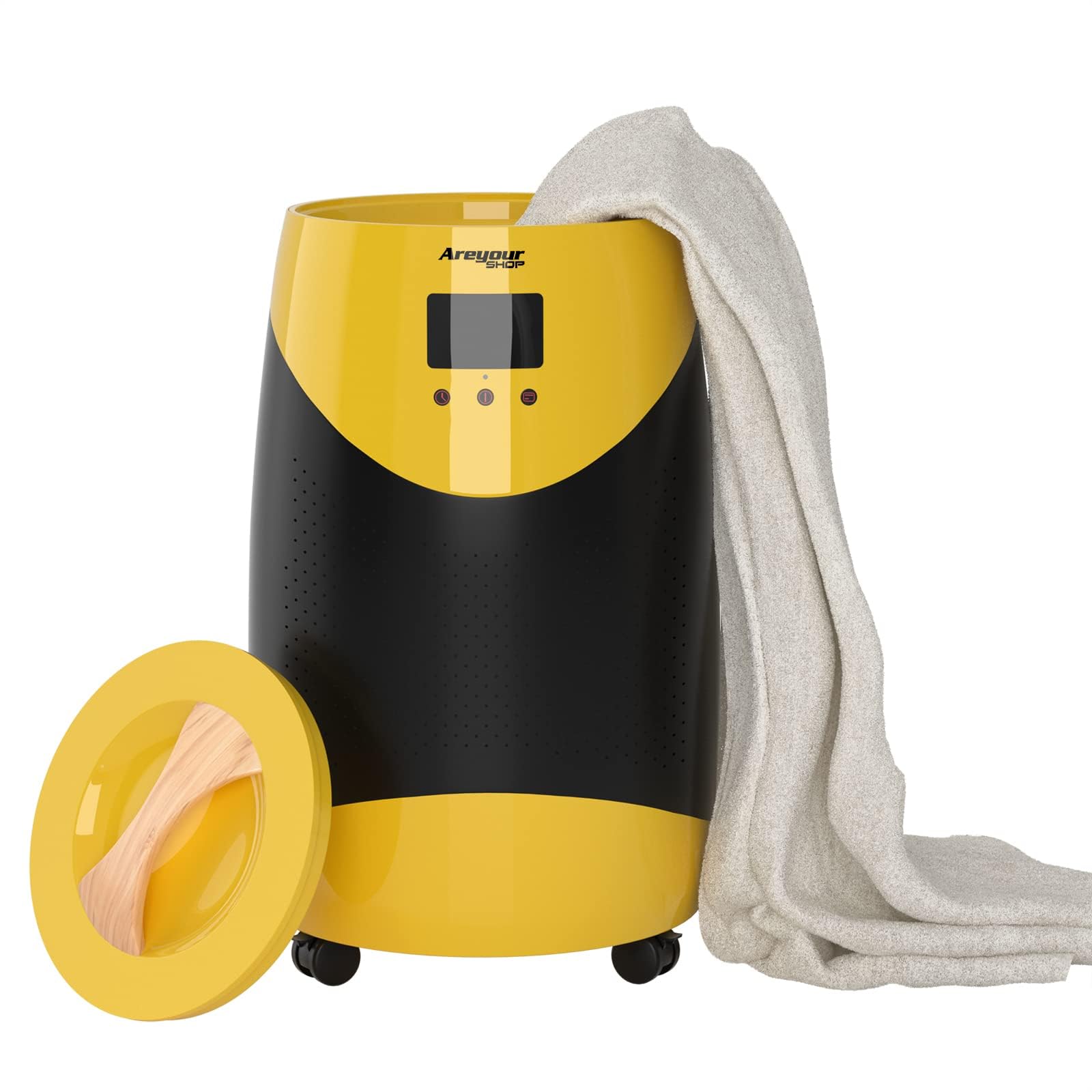 Topteng 20L Yellow Towel Warmer with Wheels - Large Bucket Style Electric Towel Heater for Bathroom & Hot Tub - Fast Heating, Auto Shut Off - Perfect for Spa, Salon, and Home Bathroom Luxury