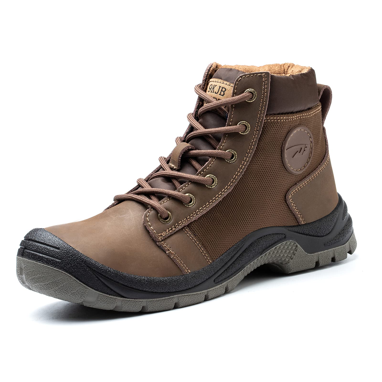 NBUUNBU Men's Steel Toe Work Boots - Slip & Abrasion Resistant Safety Shoes, Leather Insulated Construction Boots with Breathable Design for Heavy Duty Work - Perfect for Construction, Warehouse & Industrial Jobs