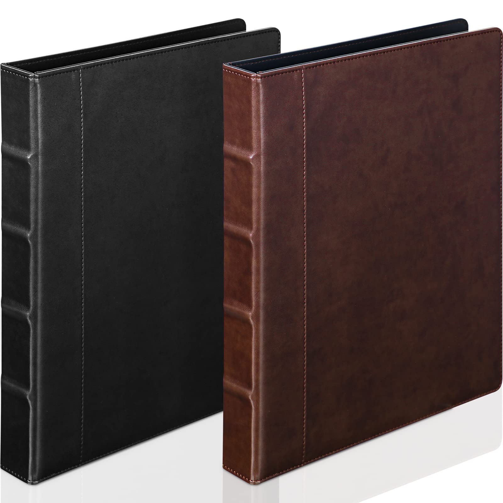 Vintage Leather 3-Ring Binder Organizer - 2 Pack Hardback Binders with Round Rings, Holds 200 Sheets, 2 Inner Pockets (1 Inch, Brown & Black) - Perfect for Office, School, and Professional Document Organization