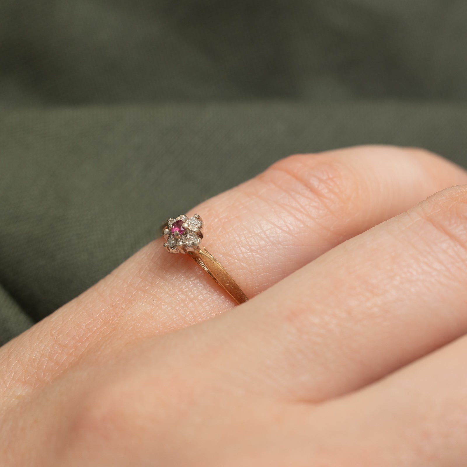 Exquisite Ruby & Diamond Cluster Petite Ring - 0.04ct Natural Ruby & 0.02ctw Diamonds - Size 4 - Elegant Jewelry Gift for Women, Perfect for Anniversaries, Birthdays & Special Occasions