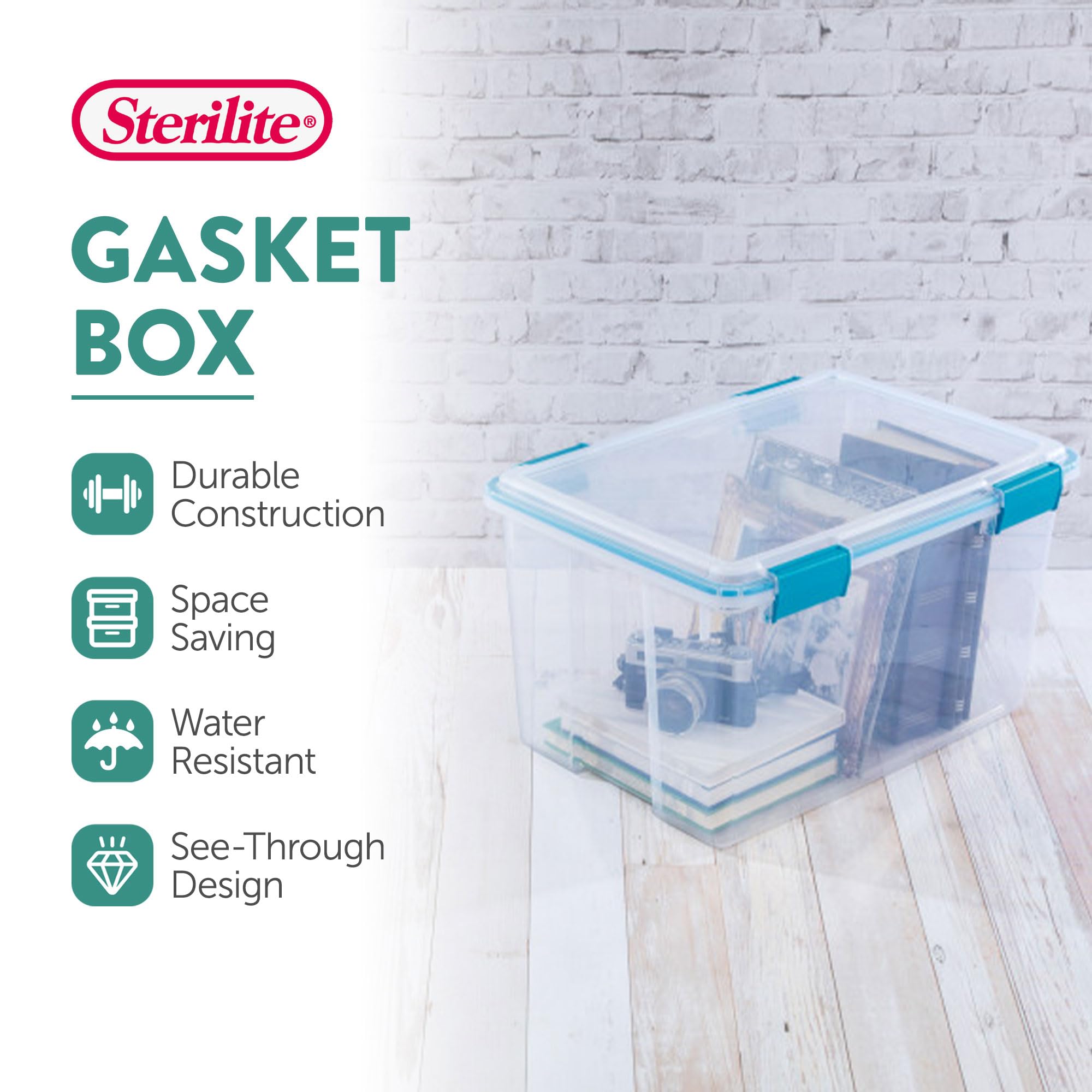 Sterilite 12-Pack 54 Quart Clear Plastic Storage Bins with Secure Latching Lids - Airtight Gasket Box for Home Organization, Closet Storage & Seasonal Decor