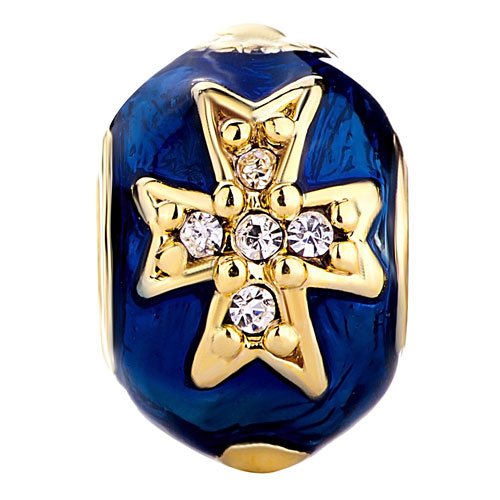Roy Lopez Blue Celtic Cross Charm Bracelet with Crystal Faberge Egg - Elegant Jewelry for Women, Perfect for Gifts, Parties & Special Occasions