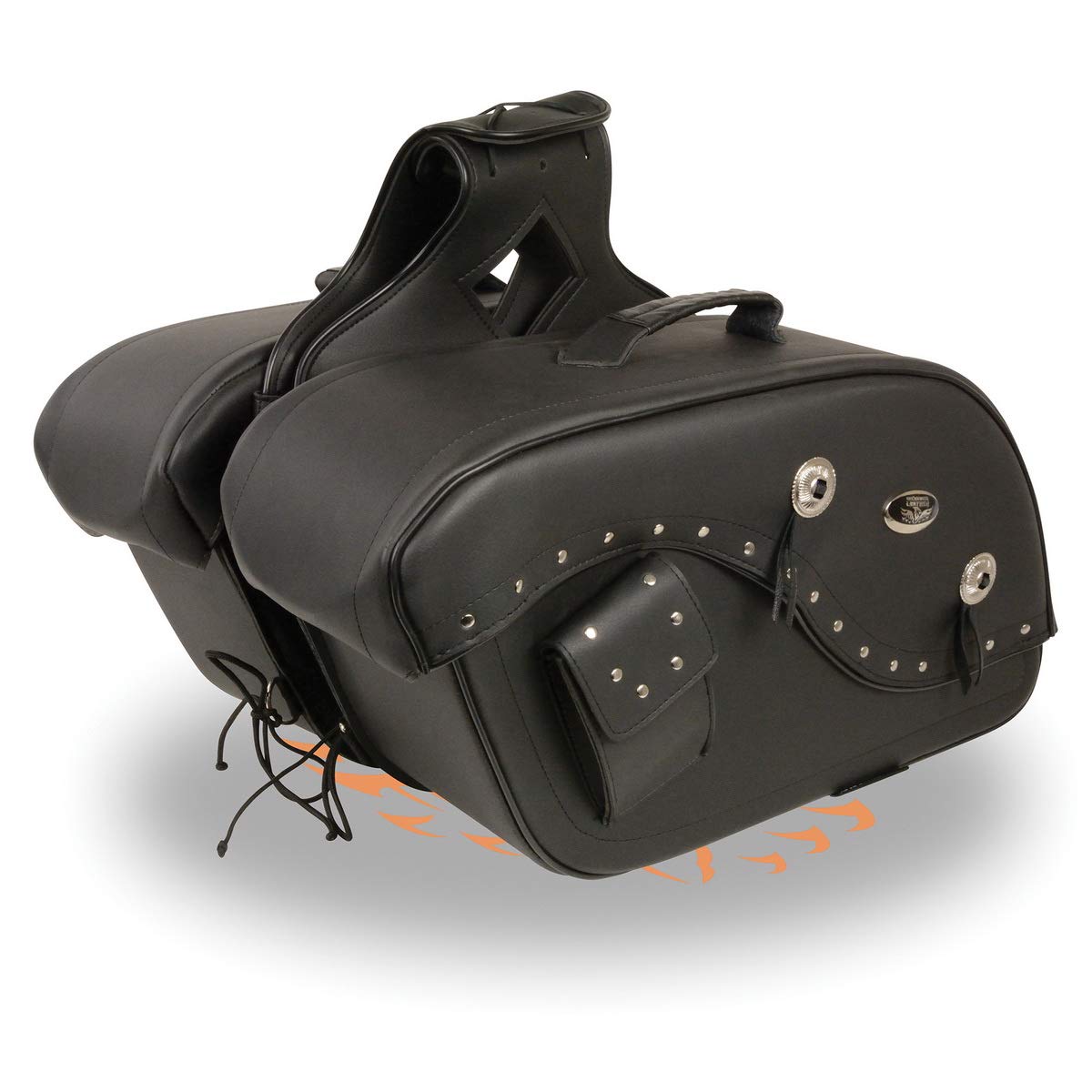 Milwaukee Leather MP8300 Black PVC Large Cruiser Style Riveted Throw Over Motorcycle Saddlebags - One Size - Perfect for Harley, Honda & Yamaha Bikes - Ideal for Long Rides & Storage