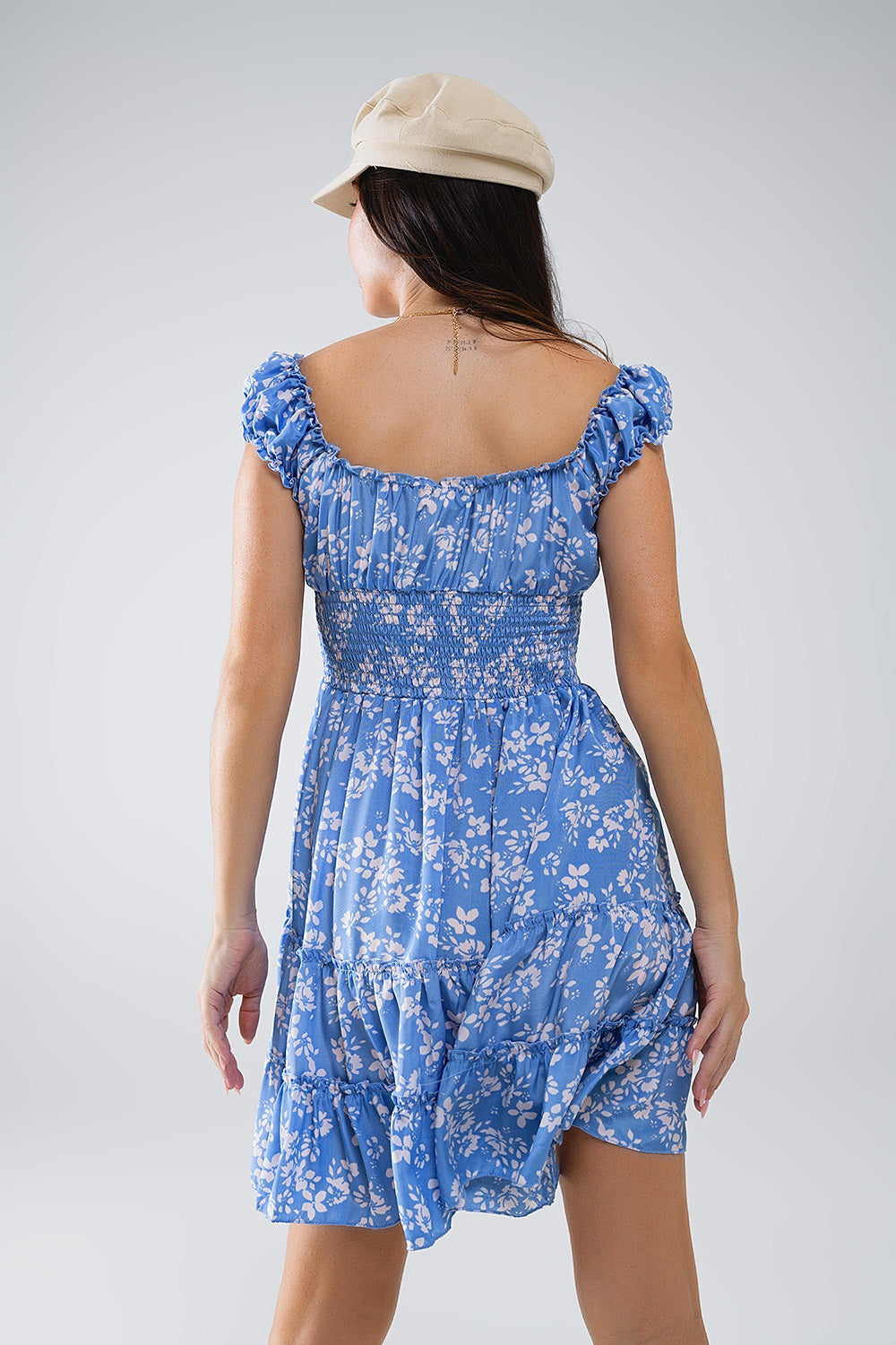 Women's Short Blue Floral Print Robe with Elastic Waist - Perfect for Lounging, Spa Days & Relaxing at Home