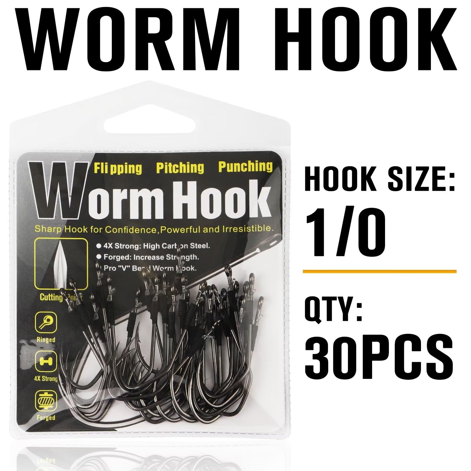 Dovesun Weedless Fishing Hooks 30PCS - Bass Fishing Hooks for Wacky Rig & Texas Rig - Freshwater & Saltwater Worm Hooks (1/0, 2/0, 3/0) - Ideal for Bass, Trout, and Panfish in Lakes & Rivers