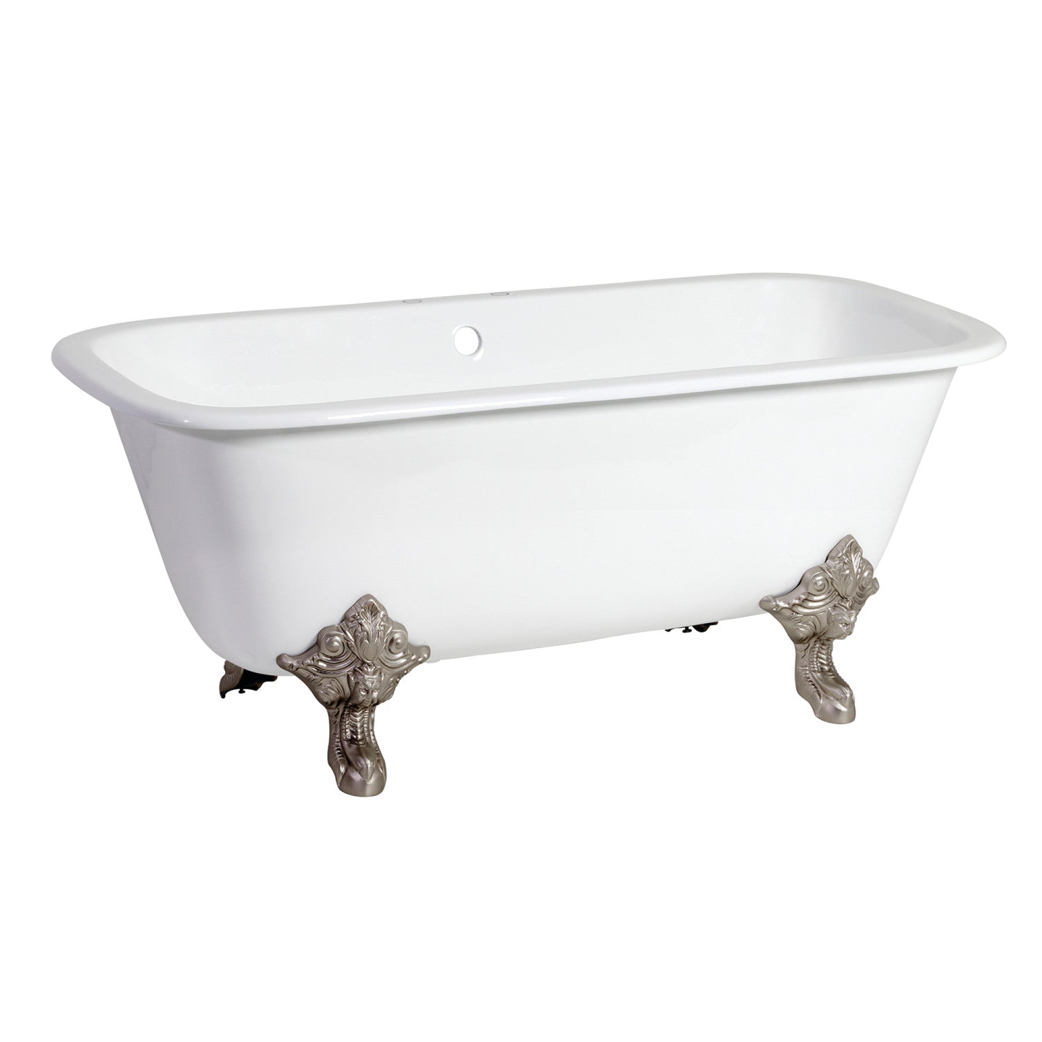 Aqua Eden 67 Inch White Cast Iron Clawfoot Bathtub with Brushed Nickel Finish - Double Ended Rectangular Freestanding Tub (7 Inch Faucet Drillings) for Luxury Bathroom & Spa Relaxation