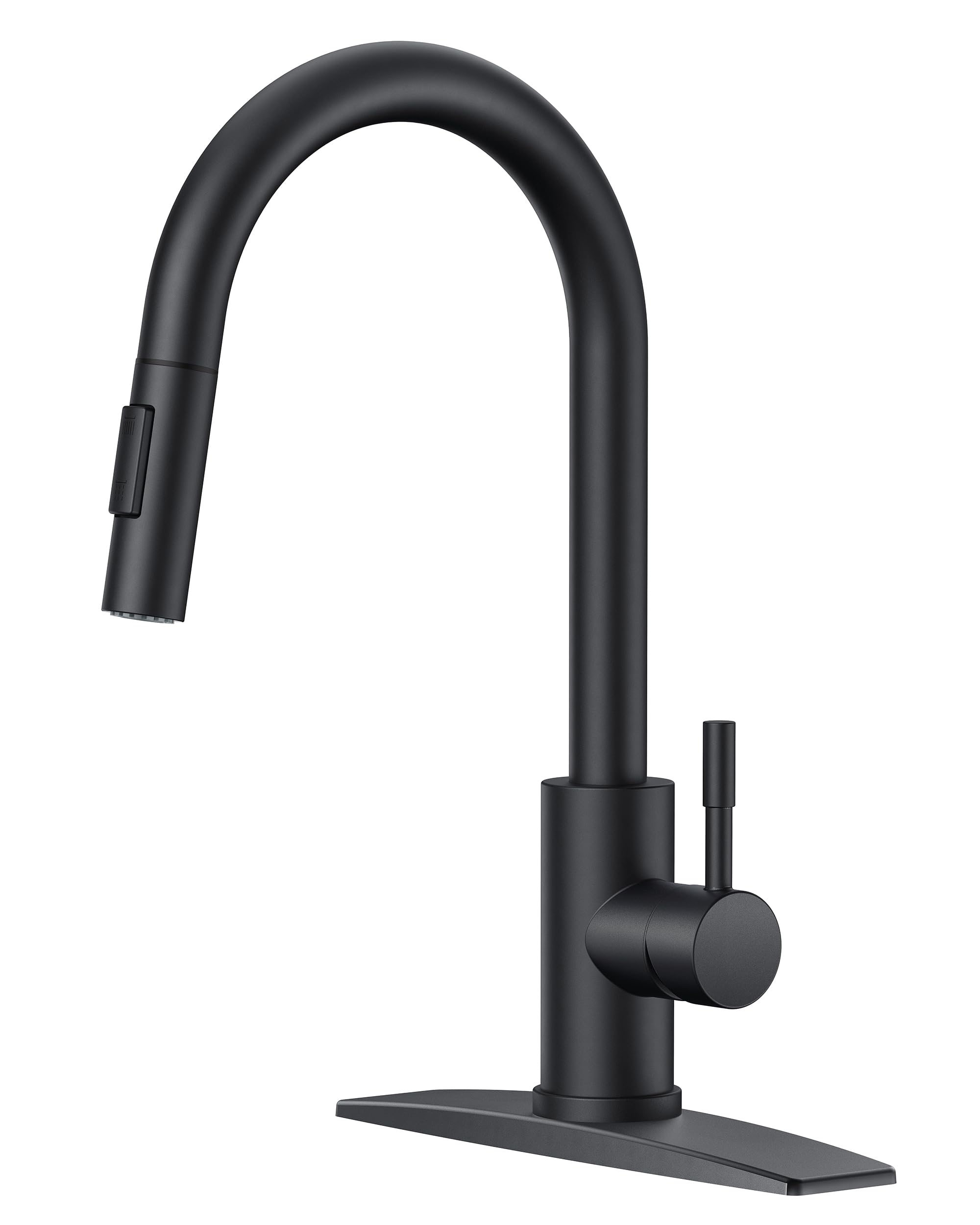 FORIOUS Black Stainless Steel Kitchen Faucet with Pull Down Sprayer - High Arc Modern Farmhouse Sink Faucet with Deck Plate, Fits 1 or 3 Hole Installation - Perfect for Home Kitchen, Bar, RV & Laundry Room