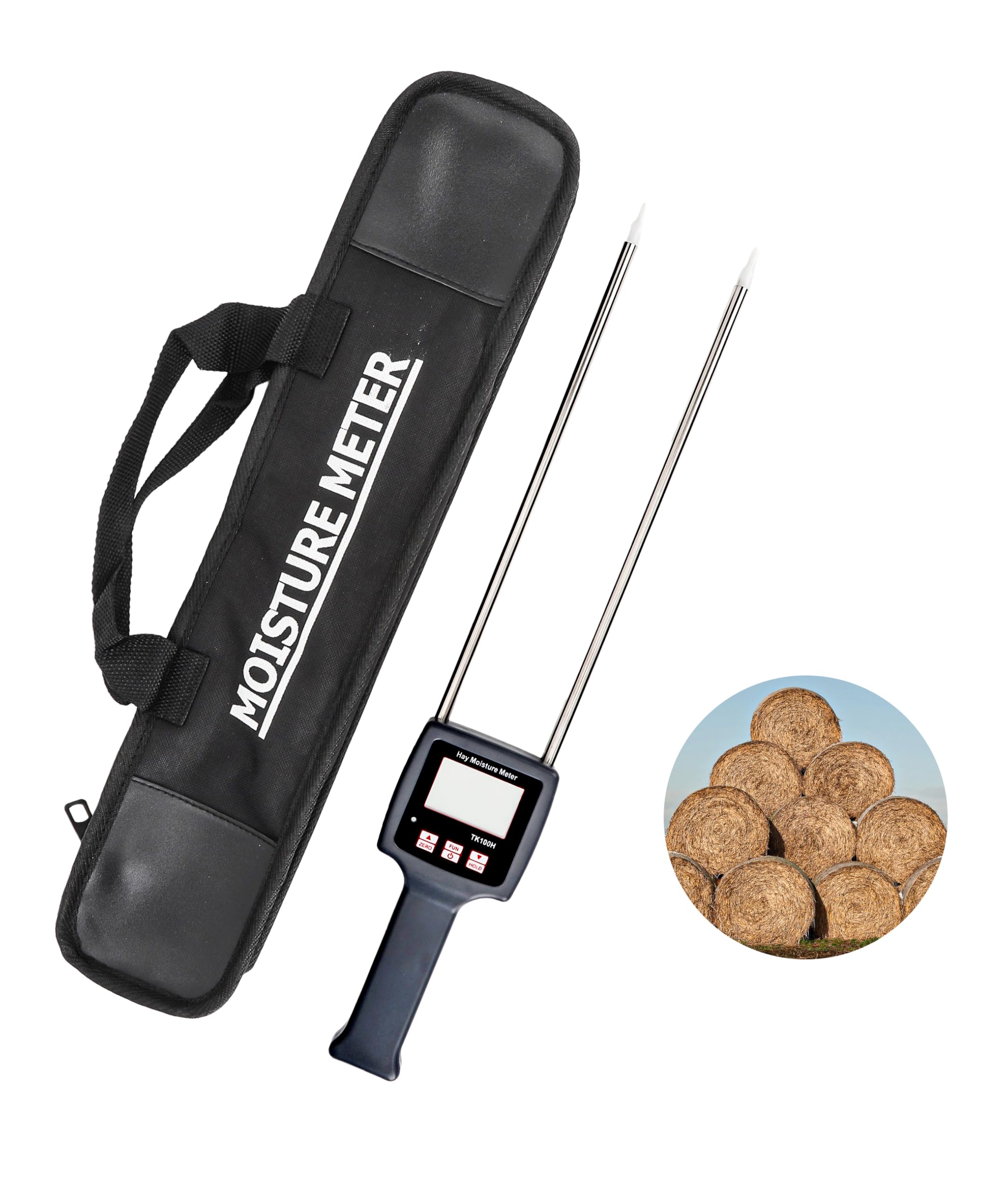 TK100H Portable Hay Moisture Meter with Probe - Fast & Accurate Forage Tester for Cereal, Straw, Grass, Alfalfa & Leymus | Ideal for Farm, Ranch & Feed Quality Control