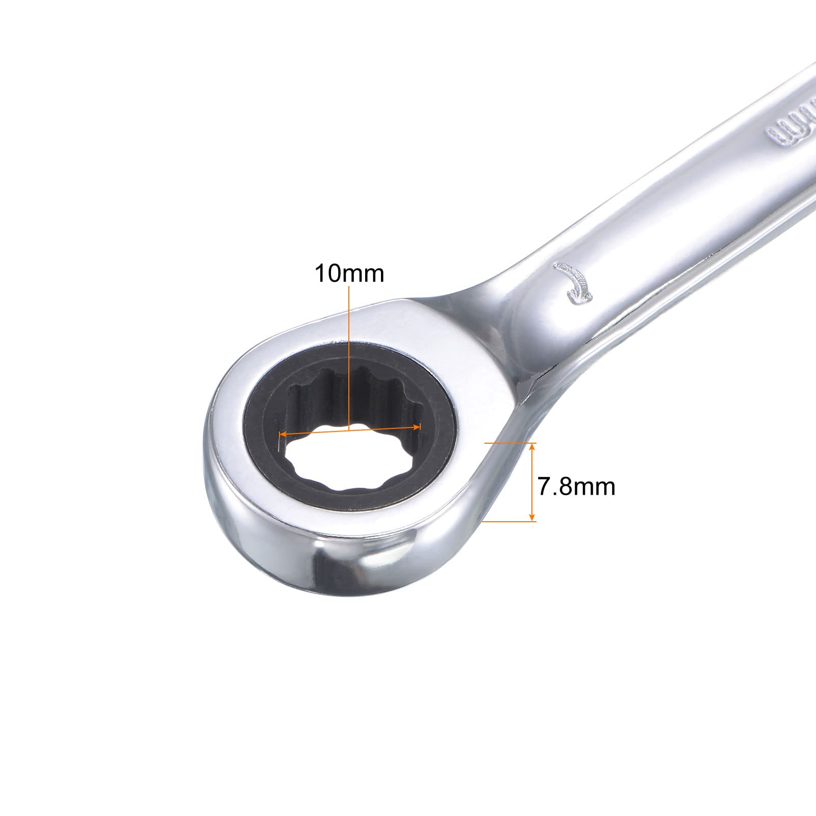 uxcell 10mm Stubby Ratcheting Combination Wrench - Metric 72-Tooth 12-Point Box End, CR-V Steel, Compact Ratchet Wrench for Tight Spaces - Perfect for Automotive Repair, Plumbing & DIY Projects