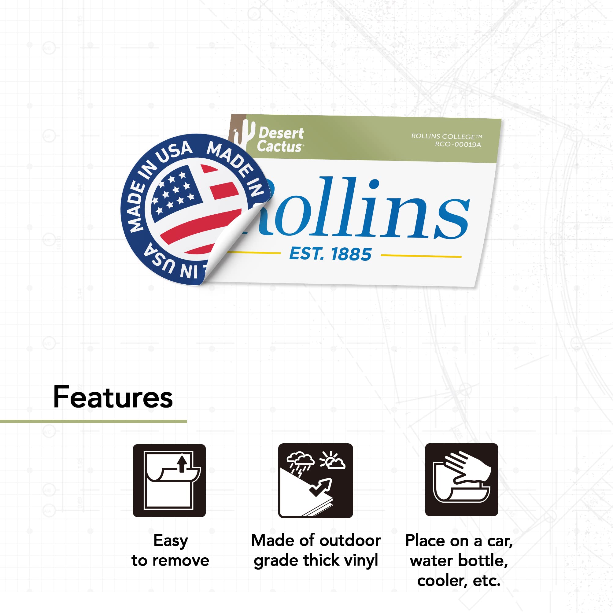 Desert Cactus Rollins College Sticker - Waterproof Vinyl Decal for Laptop, Water Bottle, Car & Scrapbook - Perfect for College Students, DIY Crafts & Home Decor (IND 00019a)