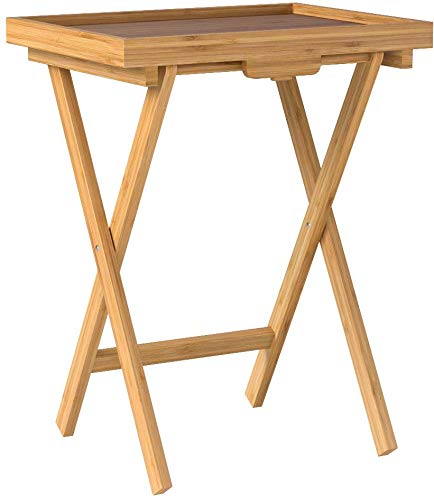 Lipper International Bamboo Wood Folding Snack Table Trays - Set of 2 | Portable Serving Tray for Kitchen, Home, Office & Playroom | Perfect for TV Dinners, Breakfast in Bed & Kids Snack Time