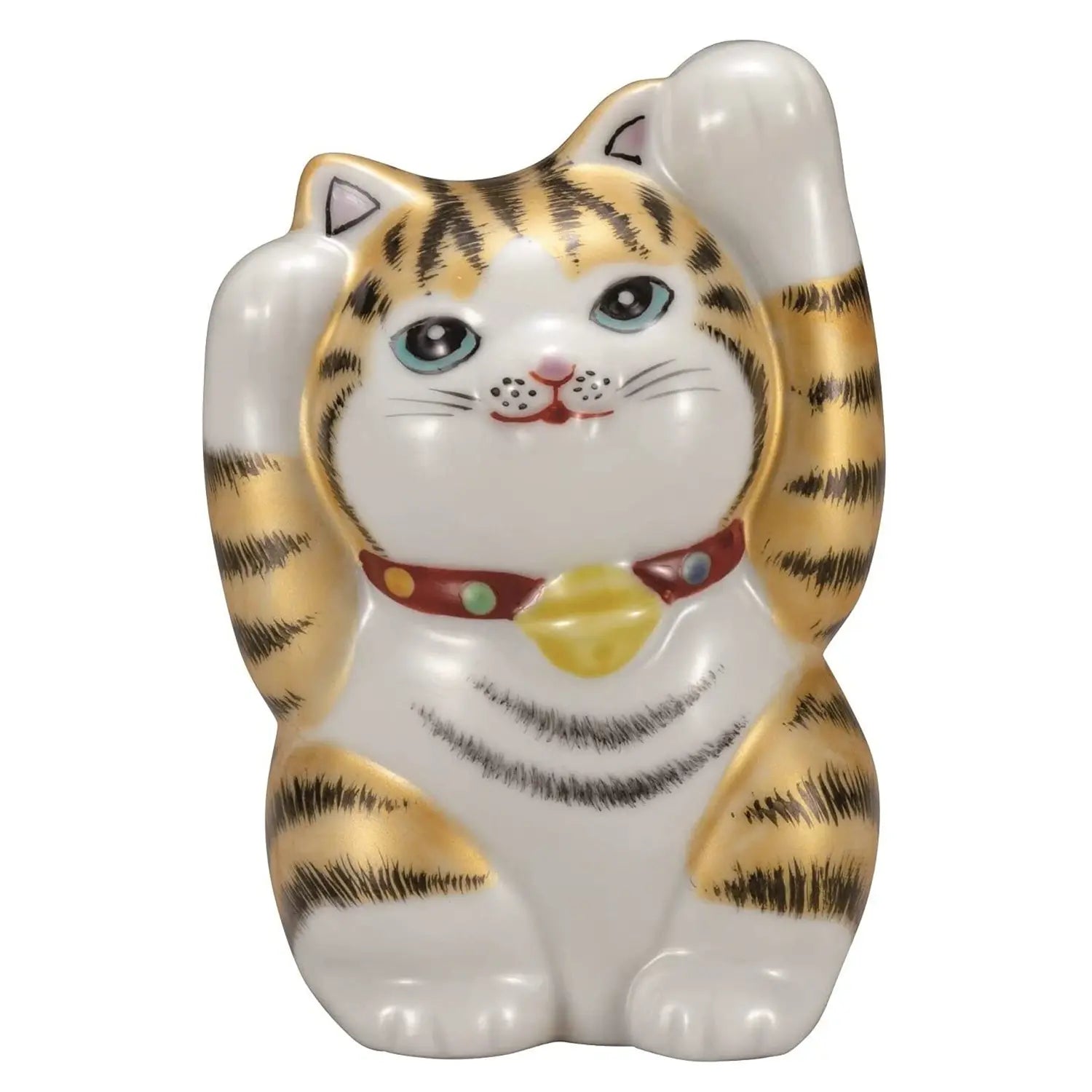 Authentic Japanese Kutani Ware Porcelain Maneki Neko Figurine - Kinsai 4 Go Gold Lucky Cat - Home Decor, Office Feng Shui, Gift for Cat Lovers