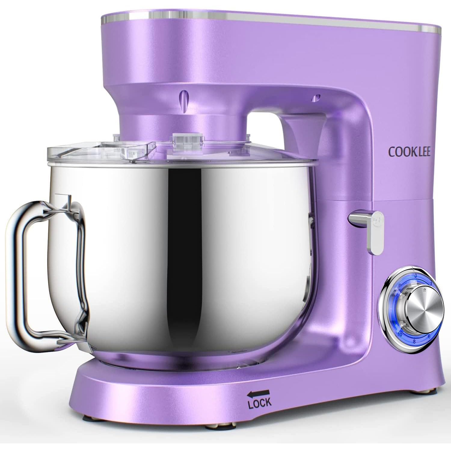 COOKLEE 9.5 Qt 660W Stand Mixer - 10-Speed Electric Kitchen Mixer with Dishwasher-Safe Dough Hook, Flat Beater & Wire Whip Attachments - Perfect for Baking Cakes, Cookies, Bread & Dough - Lavender