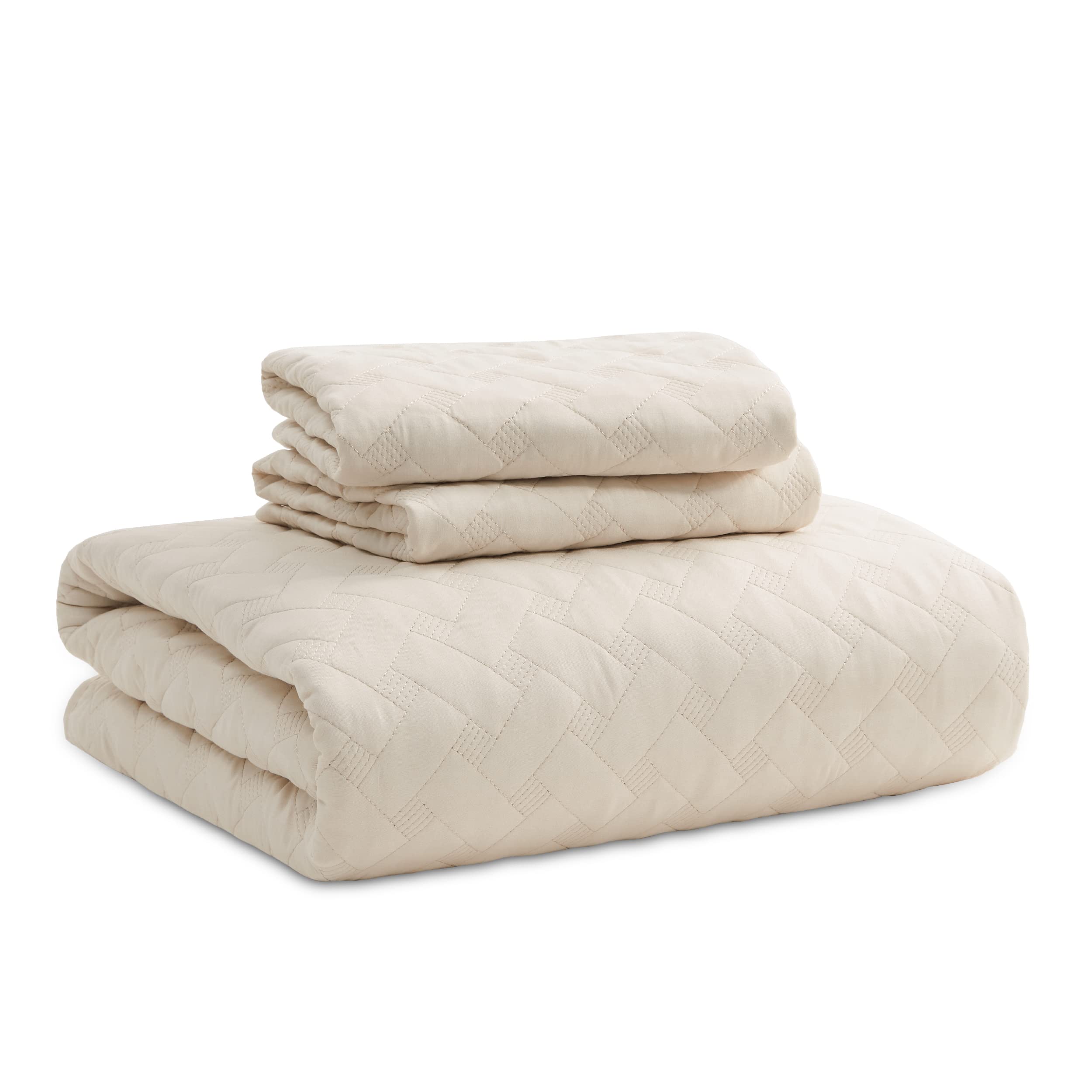 Bedsure King Size Lightweight Quilt Bedspread - Soft Basket Weave Pattern Comforter Set with 2 Pillow Shams, Beige All-Season Bedding for Cozy Home & Guest Room Decor