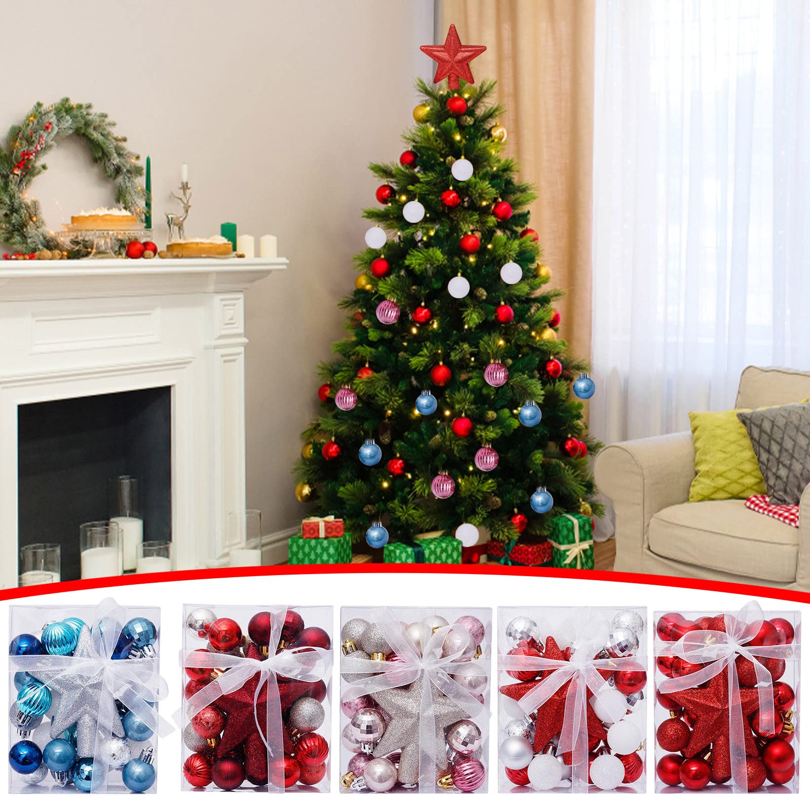 30PCS Christmas Tree Ball Ornaments - Shatterproof Red Baubles for Xmas Tree Decorations, Holiday Party Decor, Festive Home & Office Decorations - Perfect for Indoor & Outdoor Christmas Decorating