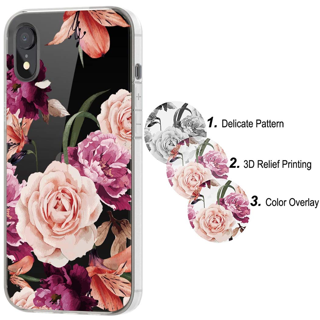 iPhone XR Case for Women - Shockproof Clear Floral TPU Slim Protective Cover for iPhone XR 6.1 inch (Purple Flower) - Perfect for Everyday Use, Work & Travel