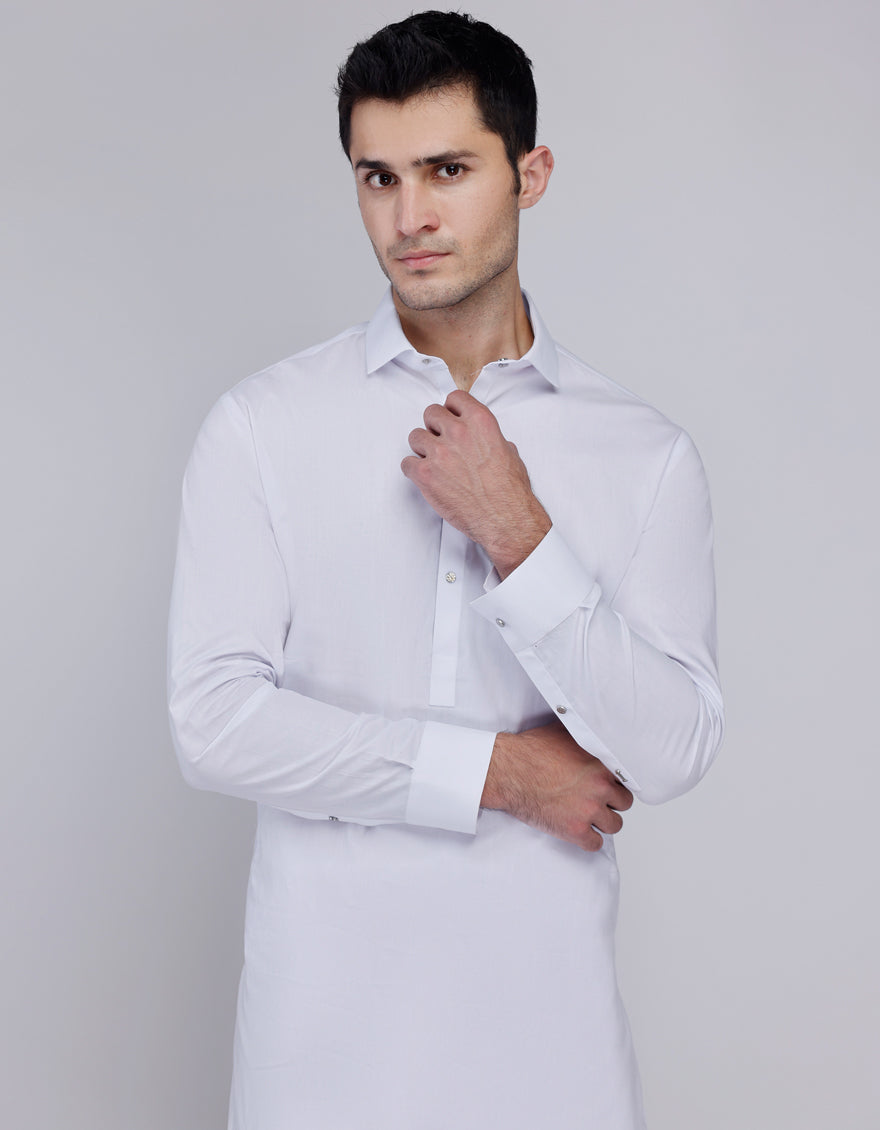 Premium Cotton White Shalwar Kameez by J. Junaid Jamshed - Traditional Pakistani Outfit for Men, Eid, Wedding & Special Occasions