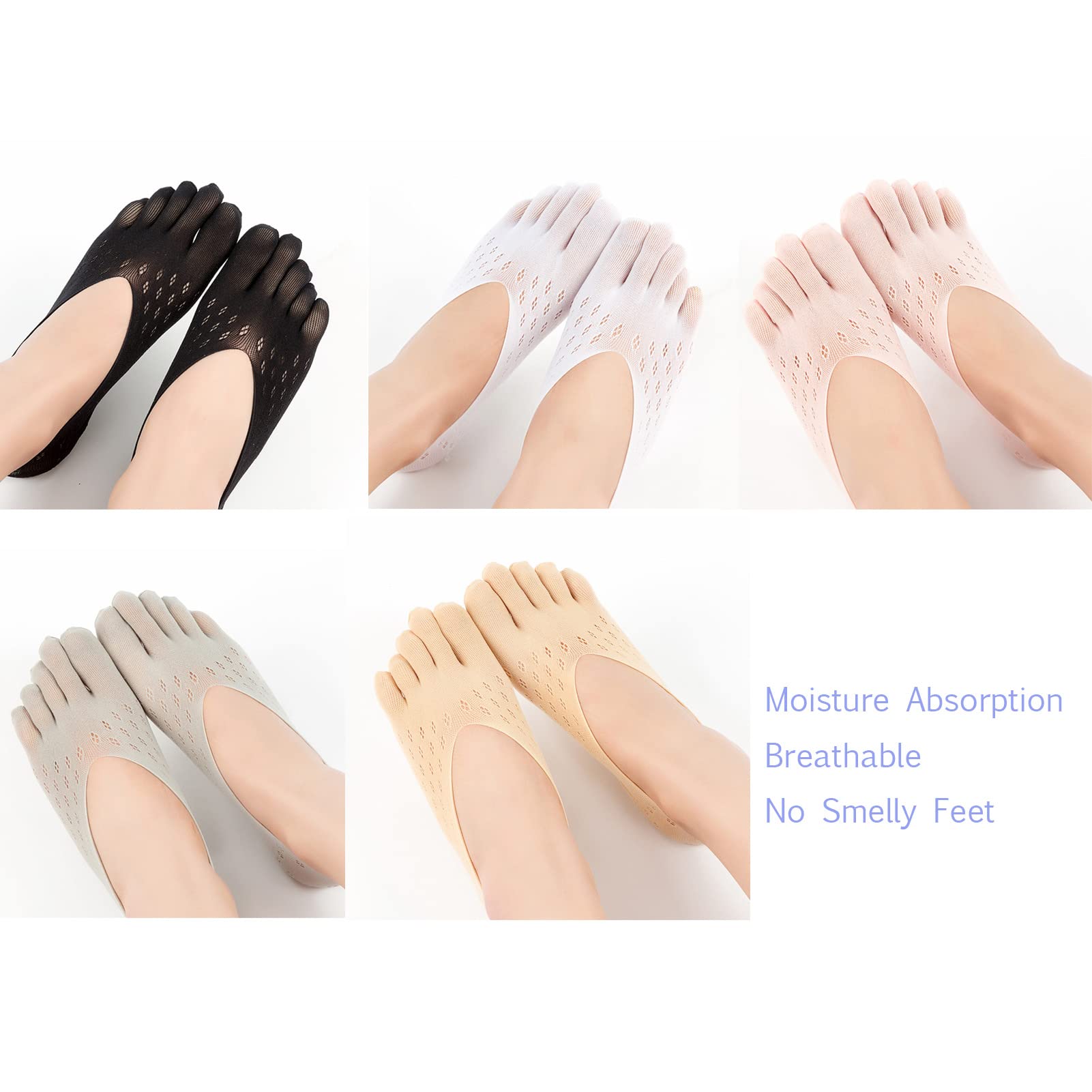 Women's Invisible Toe Socks - No Show Non-Slip Liner for Shoes & Sandals