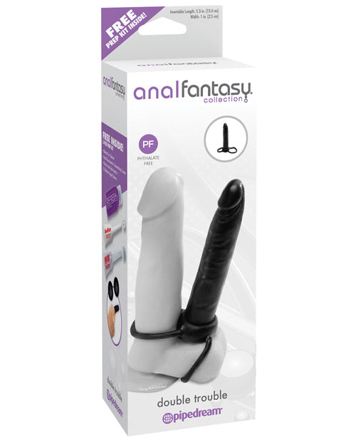 Anal Fantasy Double Trouble Strap-On Cock Ring - 5.3 Inch Black Pleasure Ring for Couples Play & BDSM Exploration - Perfect for Roleplay, Spicing Up Relationships & Adventurous Intimate Moments