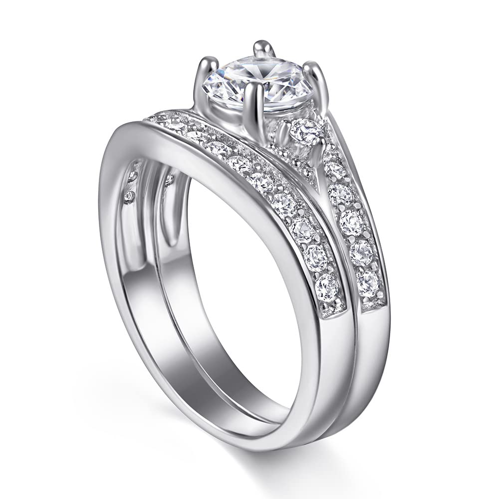 Vintage Bridal Wedding Ring Sets for Women - 1 Carat Moissanite Engagement & Promise Ring Set in Platinum Plated Silver - Perfect for Proposals, Anniversaries & Special Occasions