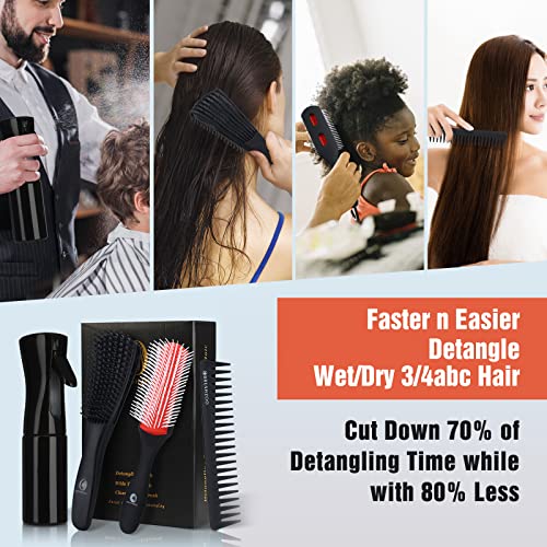 Detangling Hair Brush Set with Hair Spray Bottle - Gentle Knot-Free Styling for Kids & Adults - Perfect for Wet & Dry Hair, Travel & Home Use