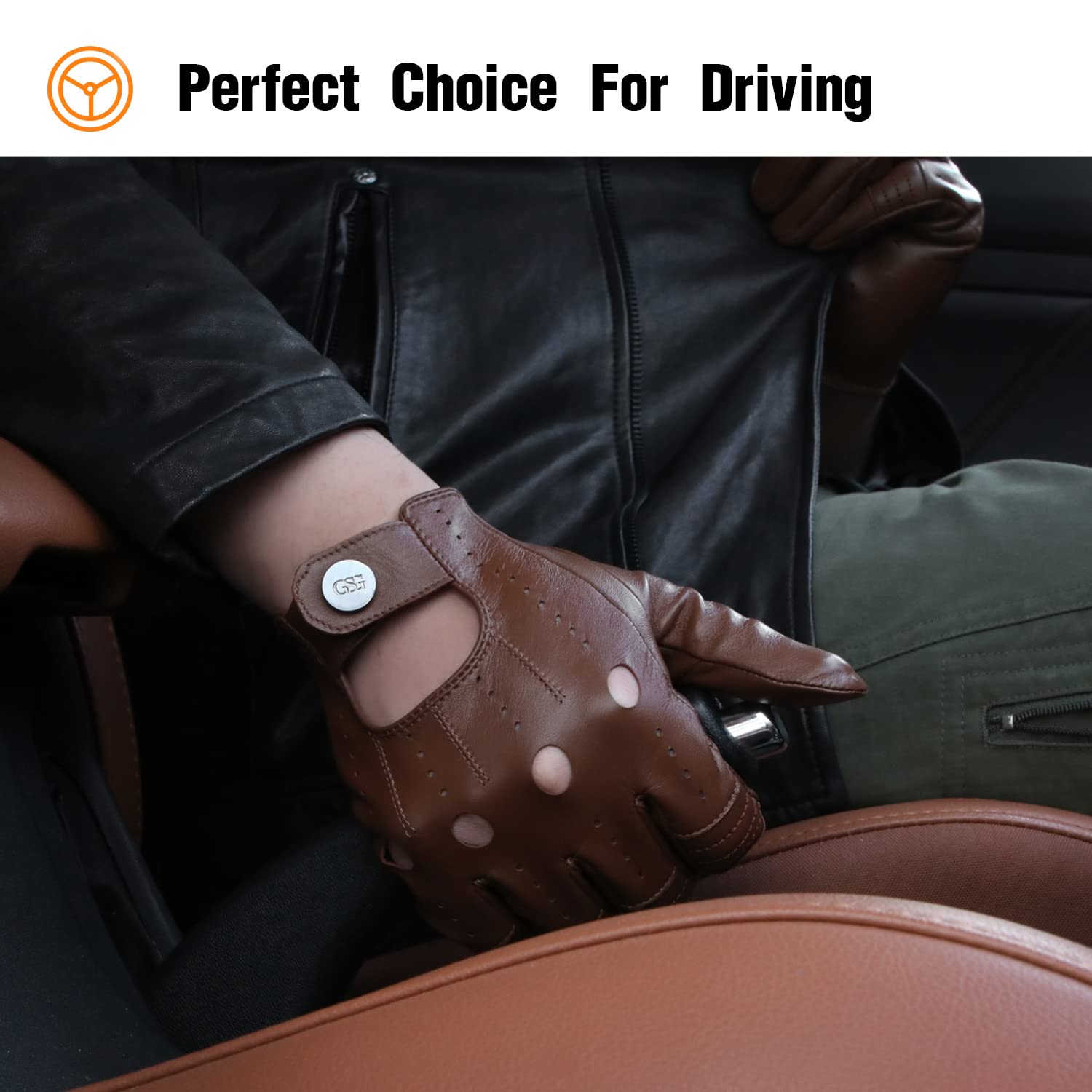 GSG Men's Genuine Sheepskin Leather Gloves - Black Driving, Cycling & Motorcycle Gloves with Touchscreen Compatibility - Perfect for Winter Commuting, Outdoor Sports & Casual Wear