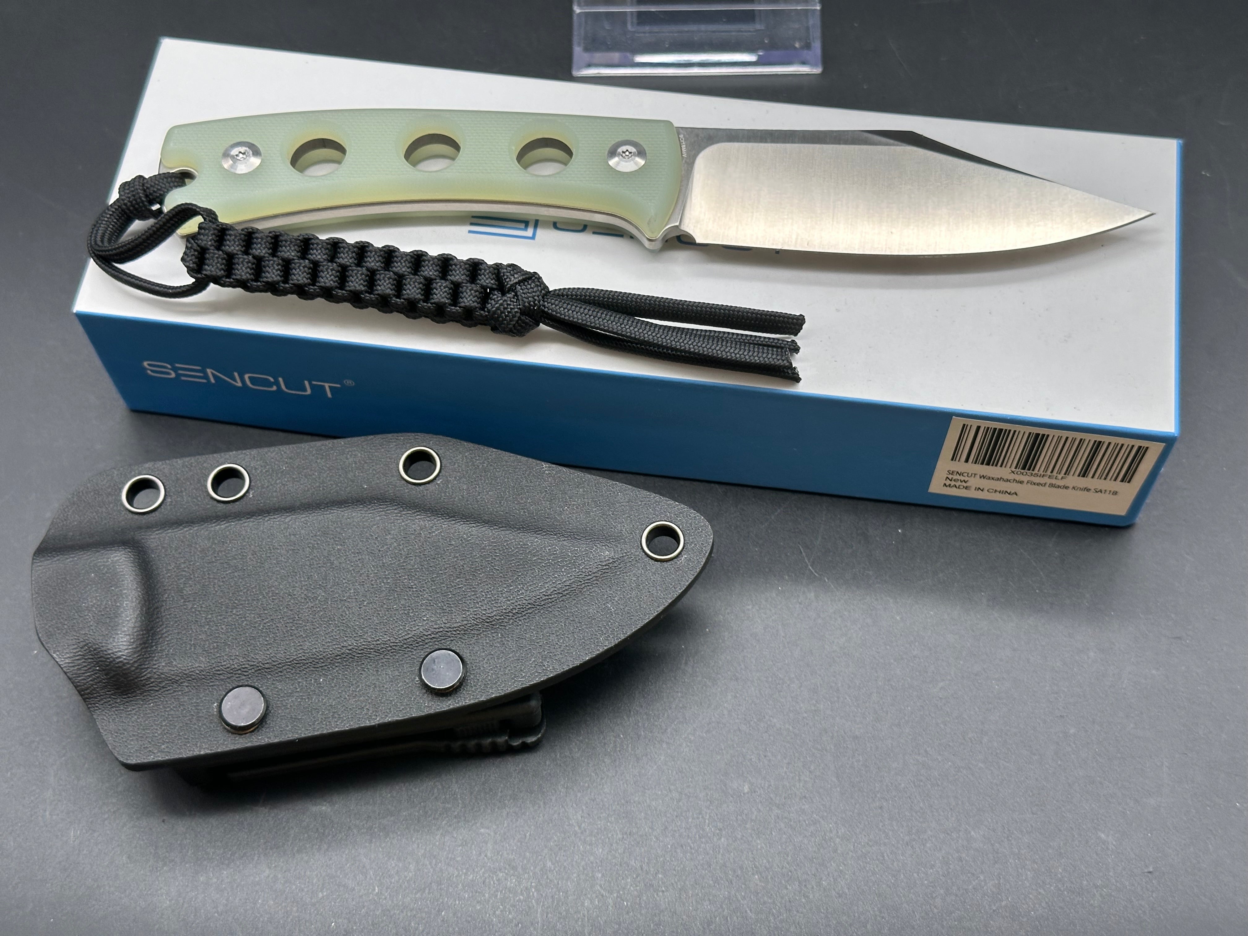 SENCUT Waxahachie Fixed Blade Knife - 9Cr18MoV Steel, G10 Handle, Clip Point, Plain Edge, Satin Finish - Ideal for Camping, Hunting, and Outdoor Survival