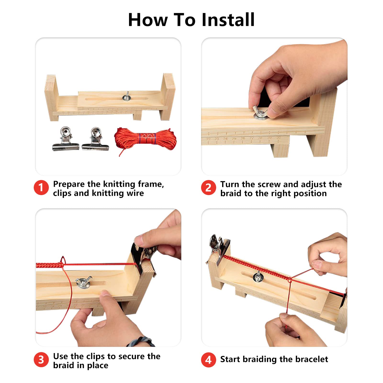 Paracord Bracelet Maker Kit - Wooden U-Shape DIY Braiding Jig Tool with Clear Scale & 2 Clamps for Handcrafting Survival Bracelets | Perfect for Outdoor Enthusiasts, Camping, Hiking and Gift Making