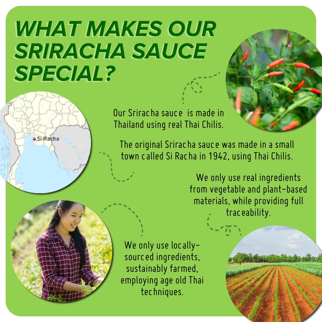 Organic Sriracha Hot Chili Sauce - USDA Certified, Non-GMO, Gluten-Free, No MSG - Authentic Thai Chili Sauce (9.47oz/280mL) - Perfect for Asian Cuisine, Stir-Fries, Noodles & Spicy Food Lovers