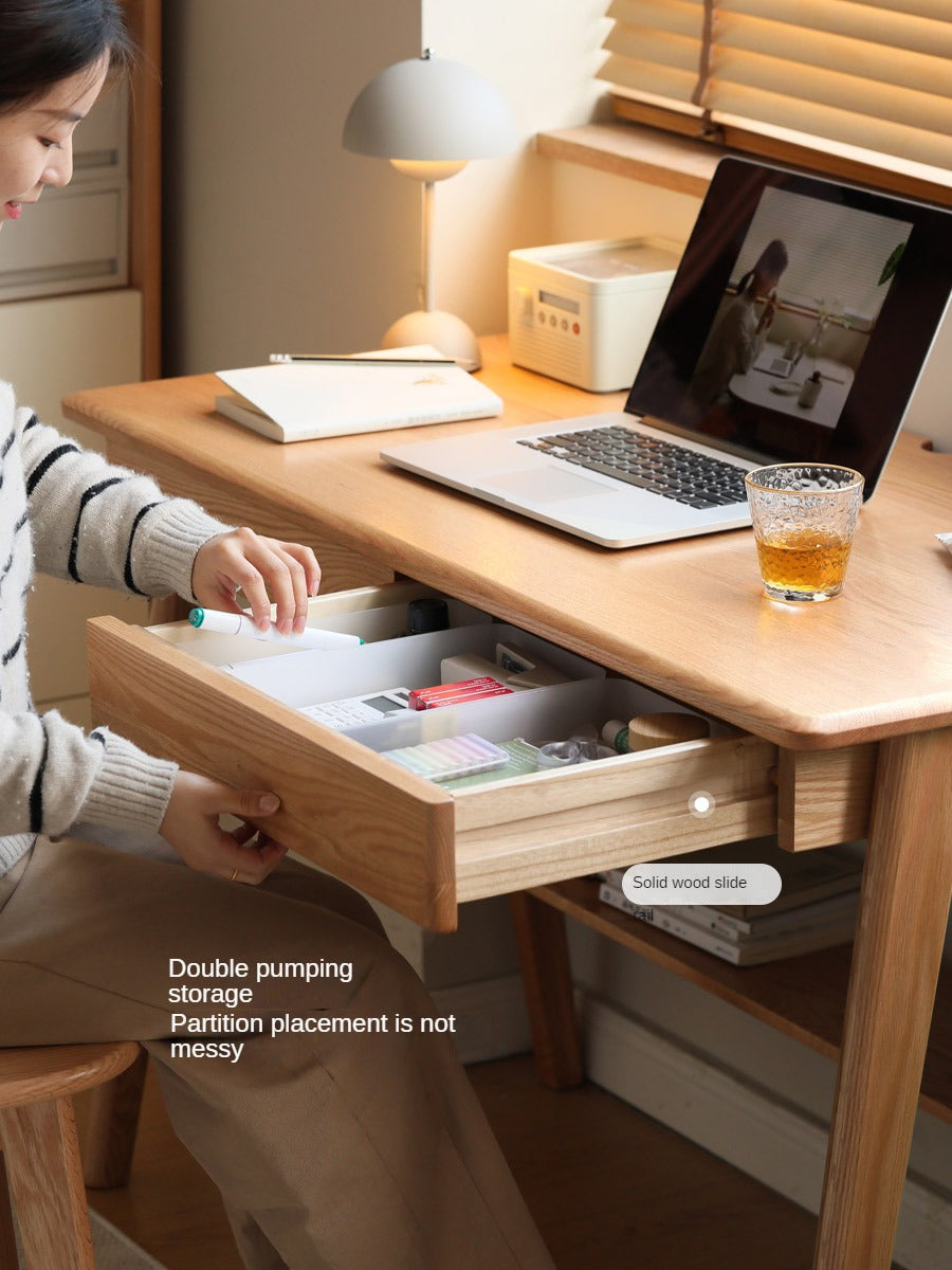 Solid Oak Wood Office Desk with Bottom Divider - Stylish & Durable Workspace Solution for Home Office or Study Room