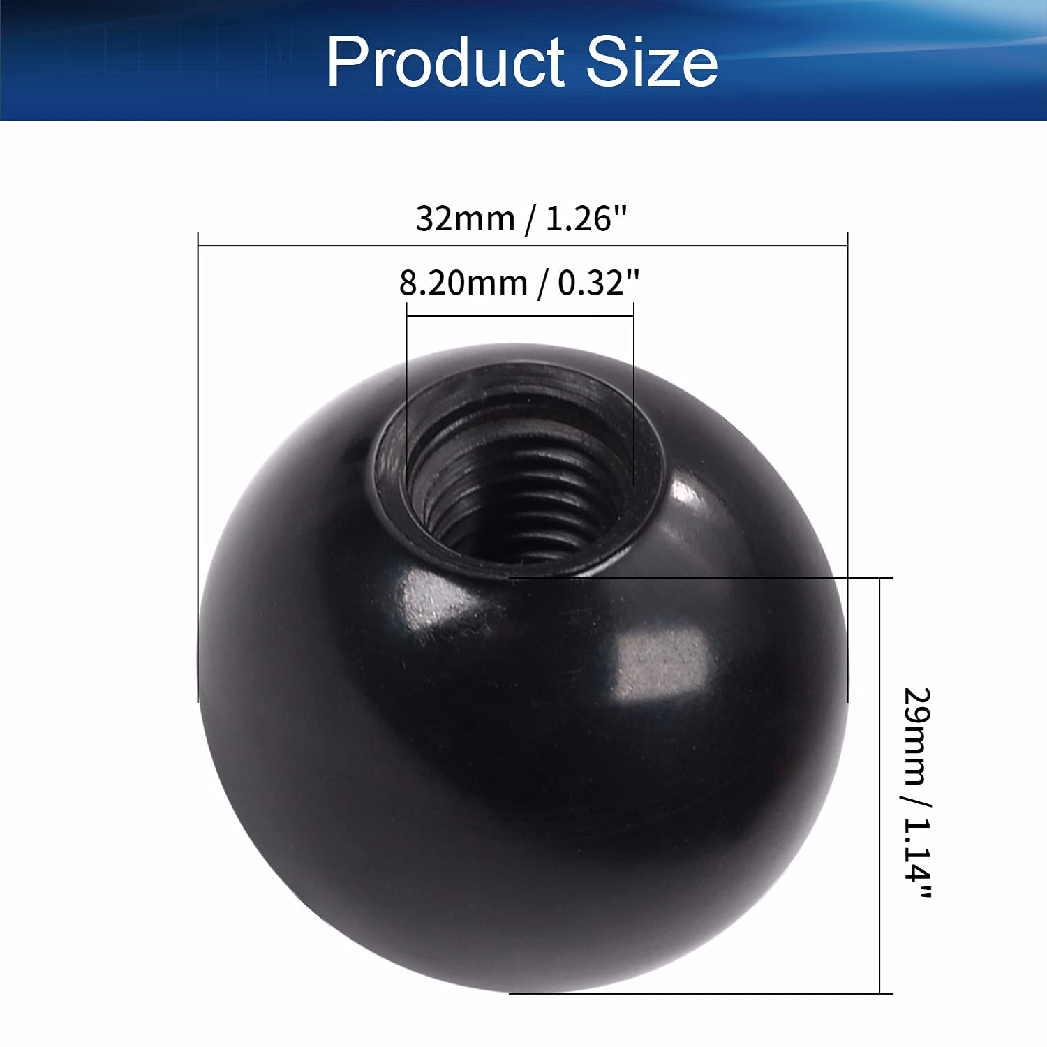 Bettomshin 2Pcs Black Bakelite Ball Knob - M10 Female Thread, 32mm Diameter Spherical Handle with Smooth Rim - No Twist Design for Lawn Mowers, Exercise Equipment & Industrial Machinery - Durable Thermoset Knob for Easy Grip and Control