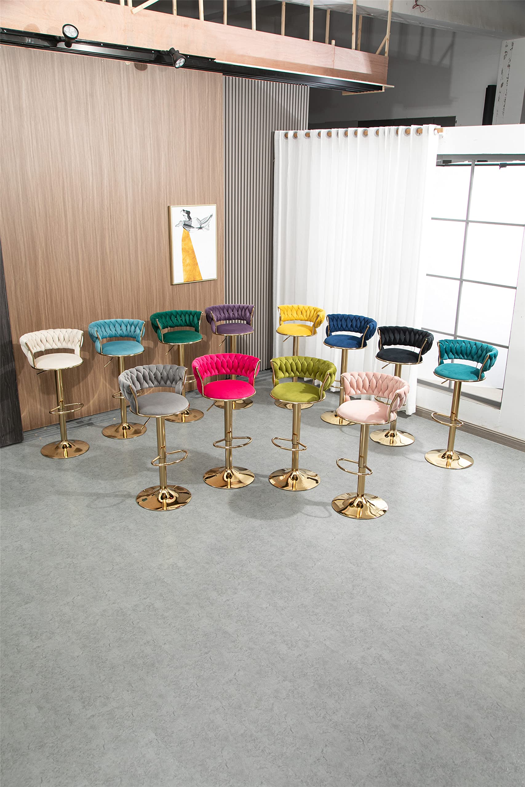 2-Pack Swivel Bar Stools with Footrest - Adjustable Height Kitchen Counter Stools, Velvet Upholstered Dining Chairs for Breakfast Bar, Home Bar & Small Spaces (Modern Style, Black) - Perfect for Kitchen Islands, Coffee Shops & Compact Dining Areas