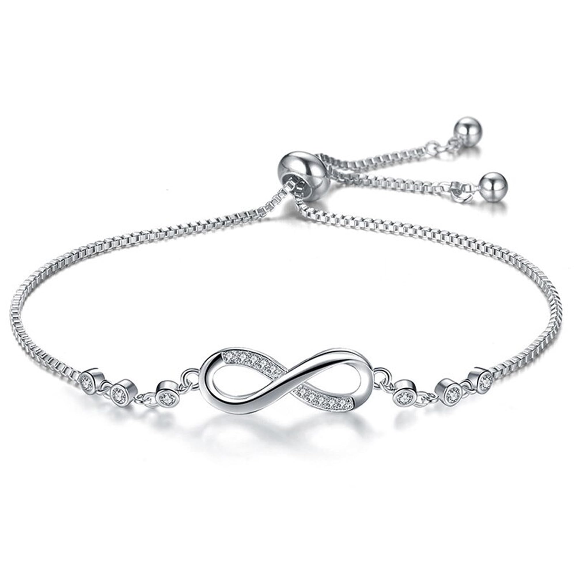 Elegant Silver CZ Infinity Adjustable Bracelet for Women & Girls - Stylish Love Gift, Fashion Jewelry Wristwear - Perfect for Date Nights, Parties & Special Occasions