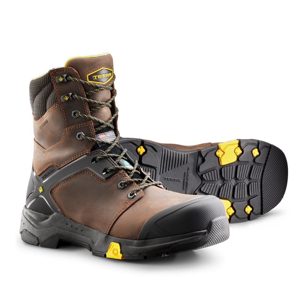 Terra Carbine Men's 8 Inch Composite Toe Waterproof Work Boots - Brown (TR0A4TCRBRN) | Durable Safety Shoes for Construction, Warehouse & Outdoor Work
