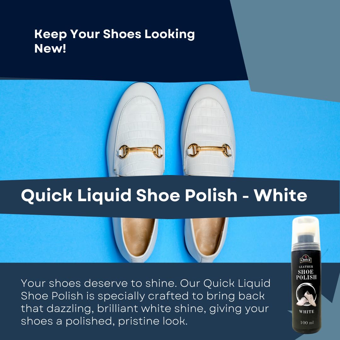 Premium White Quick Liquid Shoe Polish (100ml) with Carnauba Wax & Silicone Oil - Leather Conditioner & Shoe Shiner Kit - Perfect for Dress Shoes, Boots & Leather Accessories Care