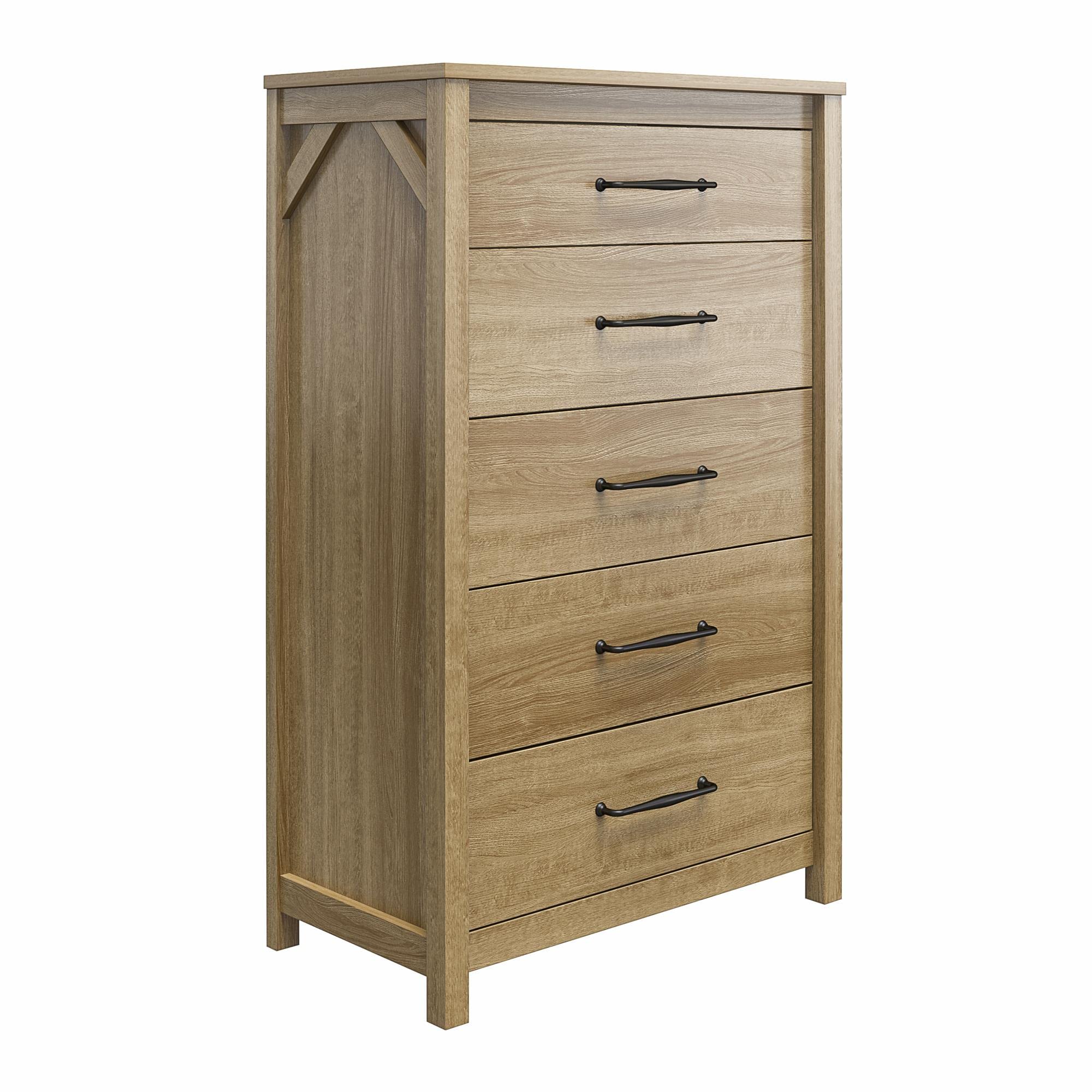 Ameriwood Home Augusta 5-Drawer Dresser in Natural Finish - Stylish Bedroom Storage for Clothes, Accessories & More