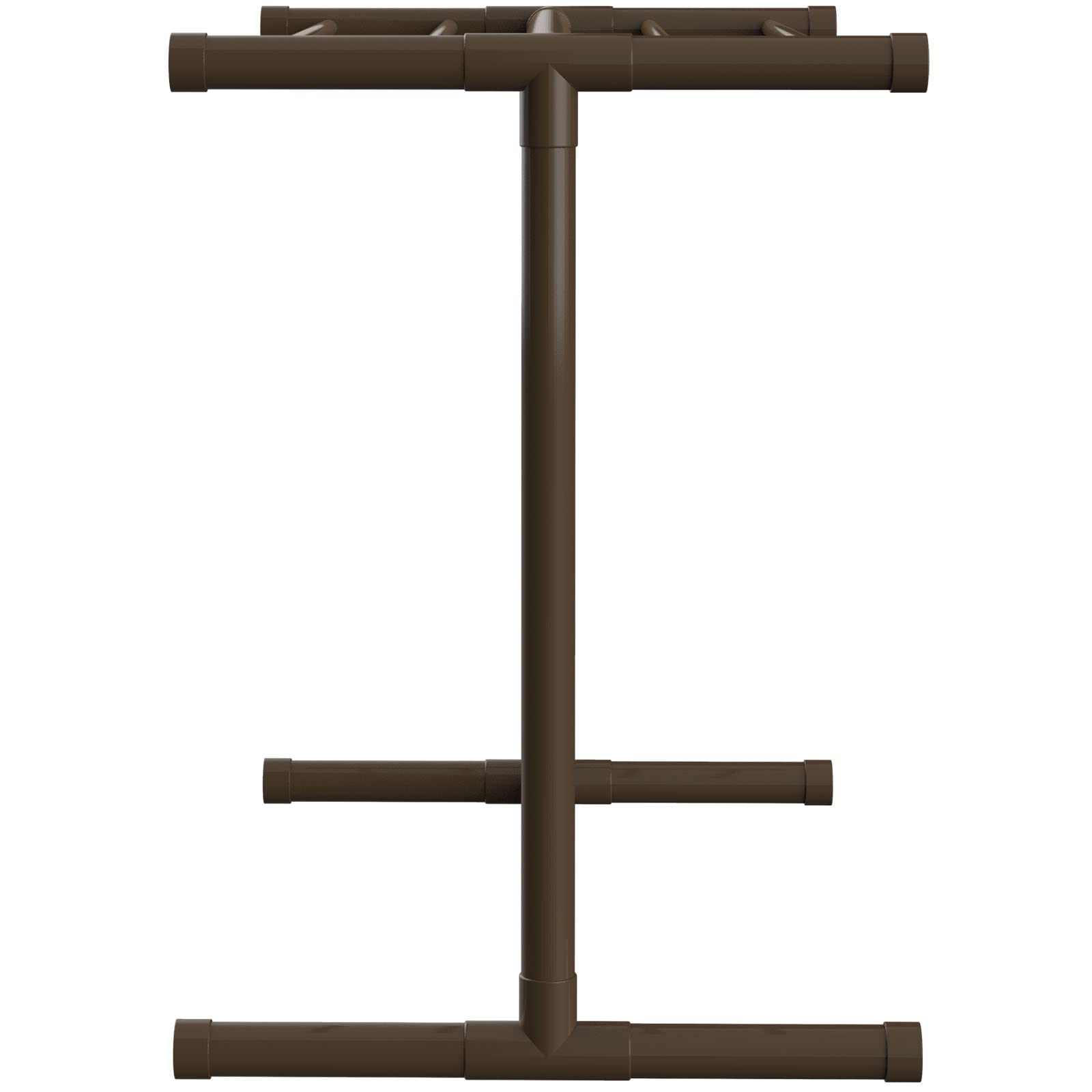 VEVOR 5-Bar Freestanding Pool Towel Rack - Brown Outdoor PVC T-Shape Storage Organizer with 8 Towel Clips, Mesh Bag & Hook - Holds Swim Towels, Pool Floats & Paddles - Perfect for Beach, Swimming Pool & Backyard Use