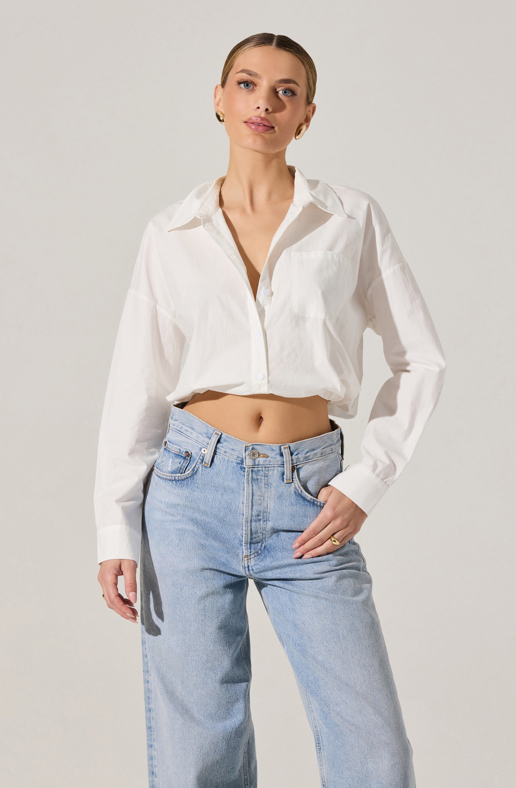 Stylish Bubble Hem Cropped Poplin Shirt for Women | Trendy Summer Blouse | Perfect for Casual Outings, Beach Cover-ups & Date Nights