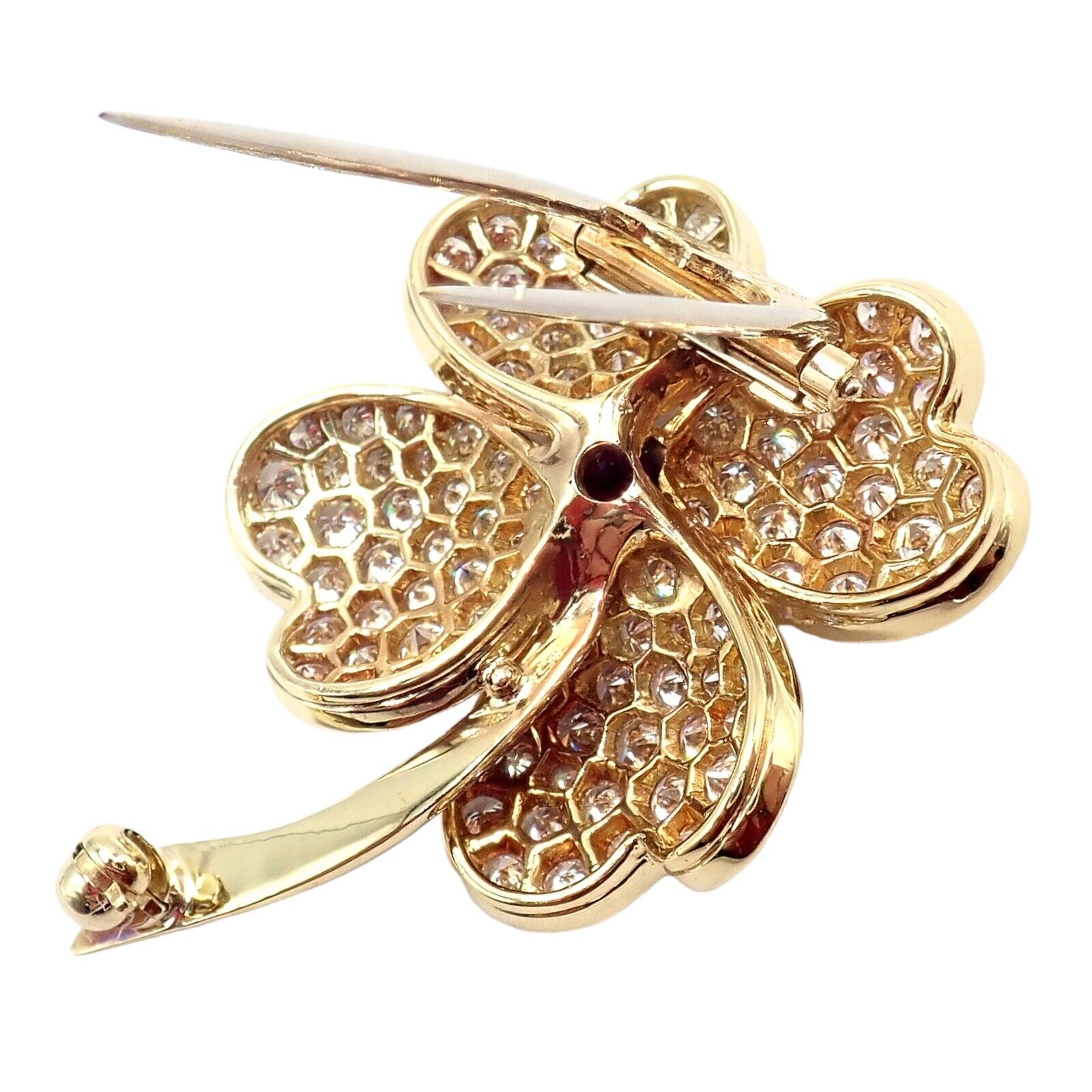 Vintage Van Cleef & Arpels Cosmos 18k Yellow Gold Diamond Ruby Brooch Pendant - Luxury Jewelry for Special Occasions & Gift Giving