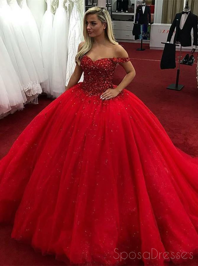 Elegant Off Shoulder Red Ball Gown with Rhinestone Beading - Custom Long Evening Prom Dress for Women | Perfect for Formal Events, Galas & Special Occasions