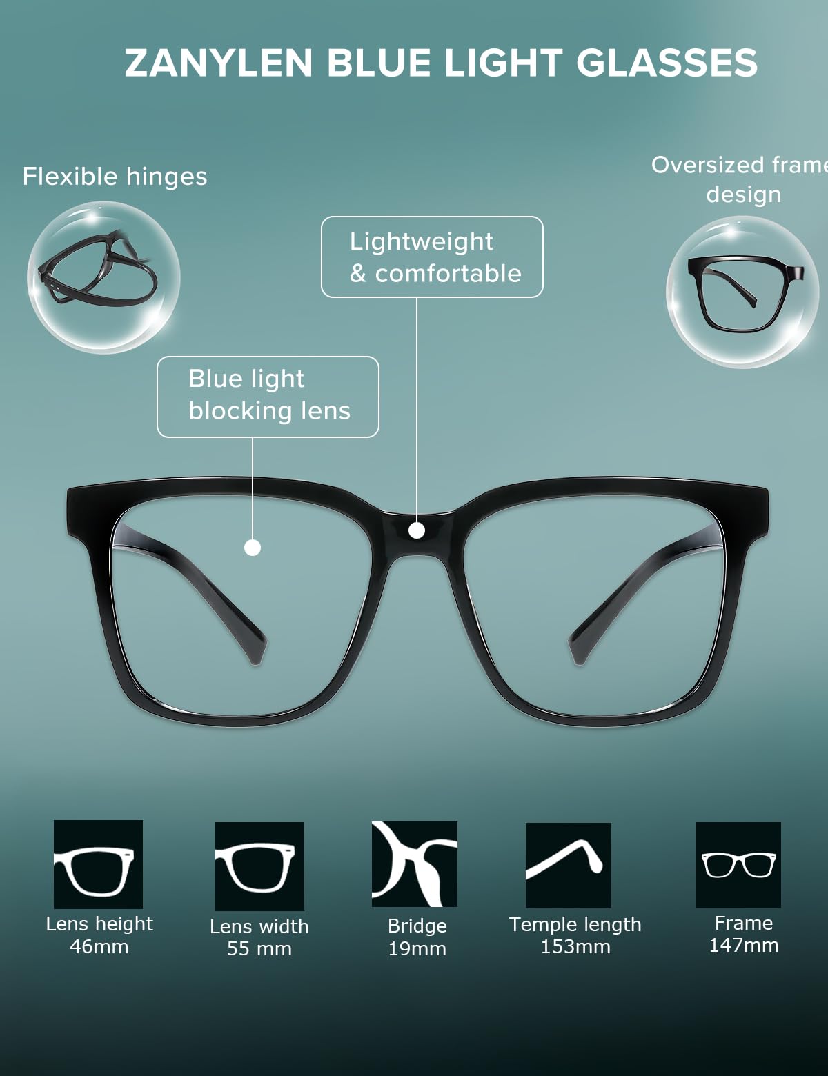Blue Light Blocking Glasses for Women & Men - Anti Glare Computer Gaming Glasses with TR90 Frame (Black/Clear) - Reduce Eye Strain for Work, Gaming & Screen Time