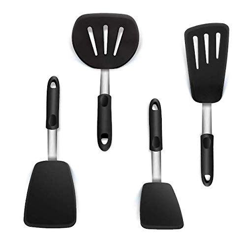 Heat Resistant Silicone Spatula Set - 4Pcs BPA-Free Flexible Rubber Spatulas for Nonstick Cookware, Perfect for Flipping Burgers, Pancakes & Baking - Ideal for Kitchen, BBQ & Outdoor Cooking