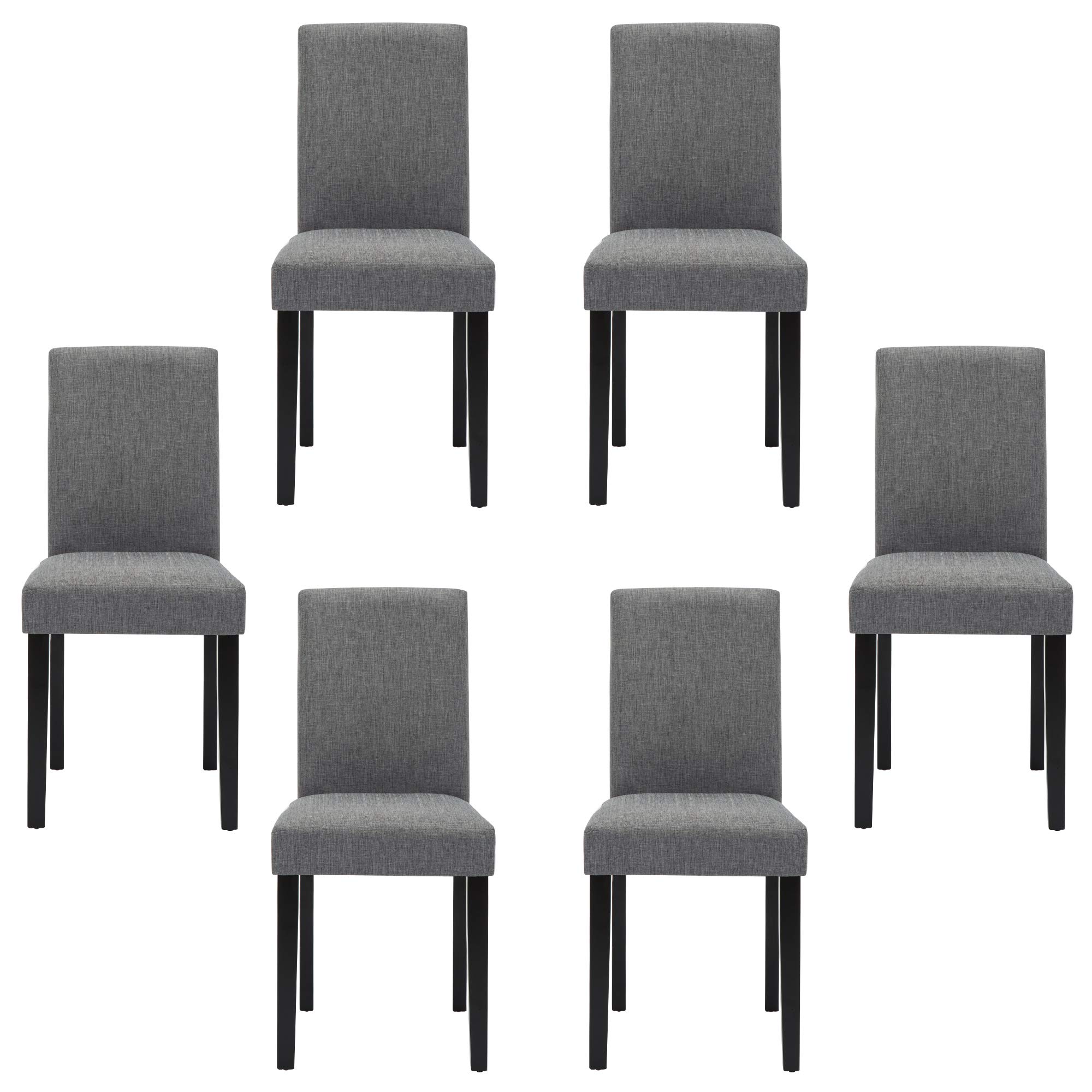 Set of 6 Mid Century Modern Fabric Upholstered Dining Chairs - Comfortable Living Room & Kitchen Seating for Home & Restaurant Use