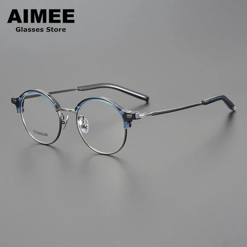 Aimee Unisex Full Rim Round Titanium Acetate Eyeglasses 6120 - Lightweight & Durable Frame for Men & Women - Perfect for Reading, Work & Everyday Use