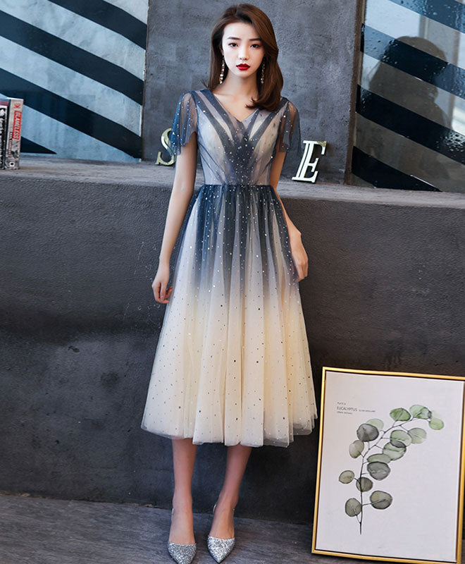 Blue Tulle Sequin Short Prom Dress for Homecoming - Elegant Party Gown for Prom Night, Homecoming Dance & Special Occasions