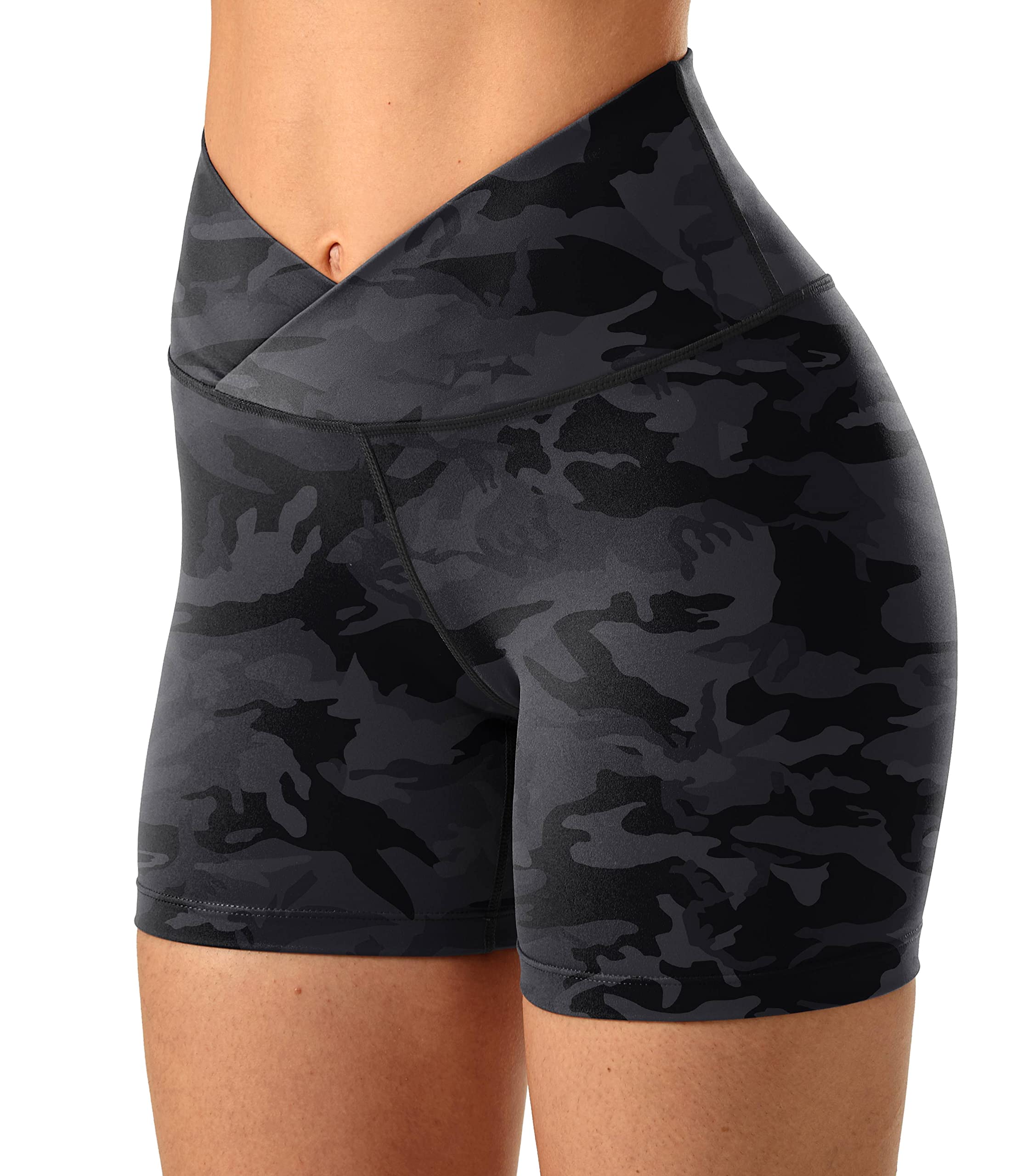 **Soothfeel Women's High Waisted Biker Shorts - Cross Waist Workout Yoga Gym Shorts with Hidden Pockets, 5